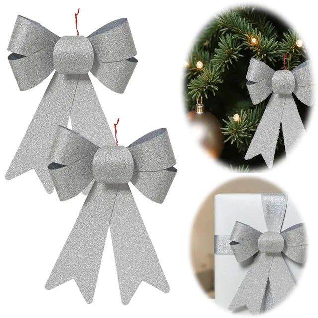 LS-LebenStil Möbel & Wohnen Weihnachtsschleife Silber 17cm 2er