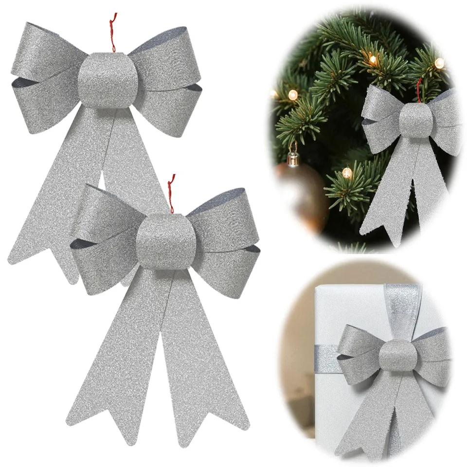 LS-LebenStil Möbel & Wohnen Weihnachtsschleife Silber 17cm 2er