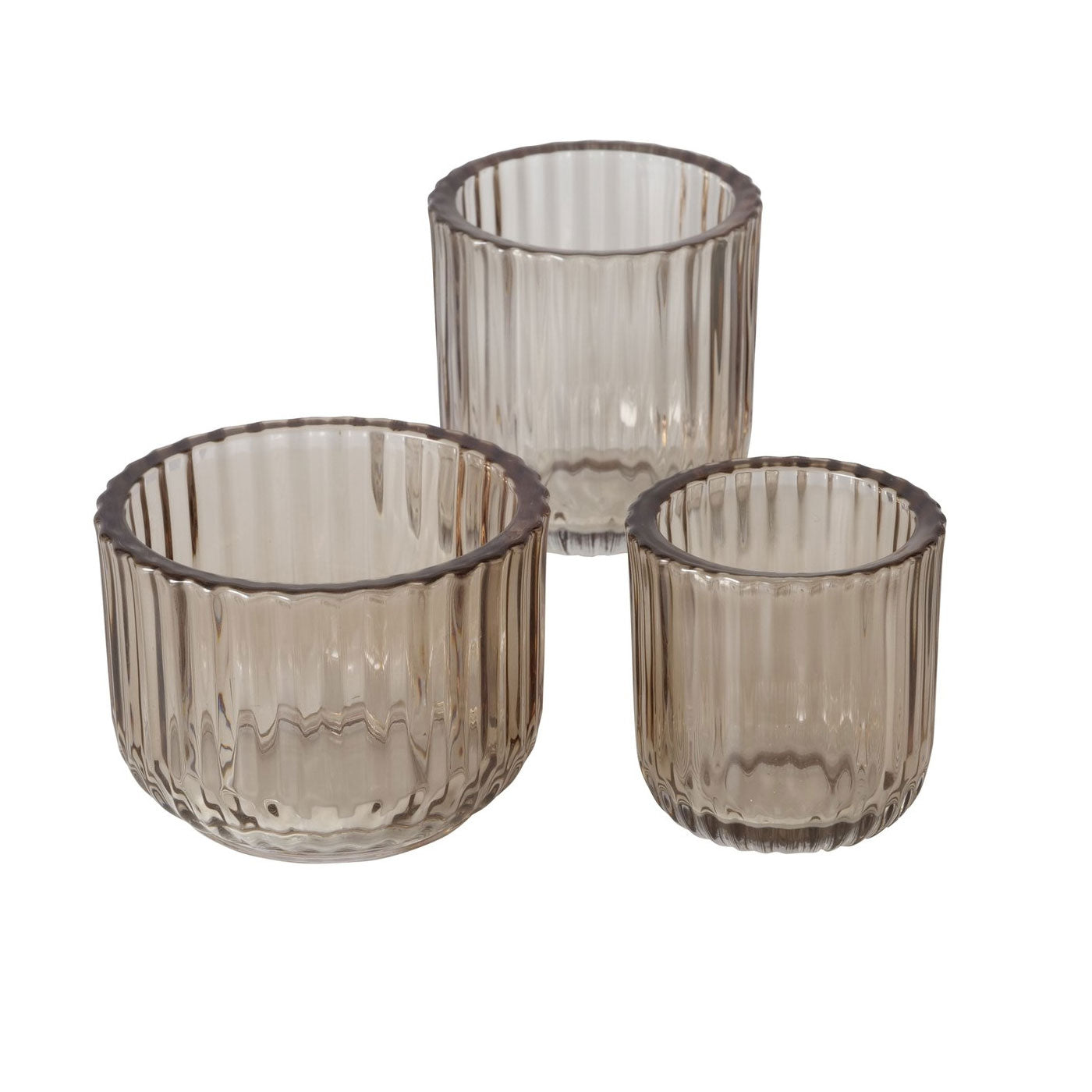 LS-LebenStil Teelichthalter Glas Retro Beige 3er Set 7-9cm