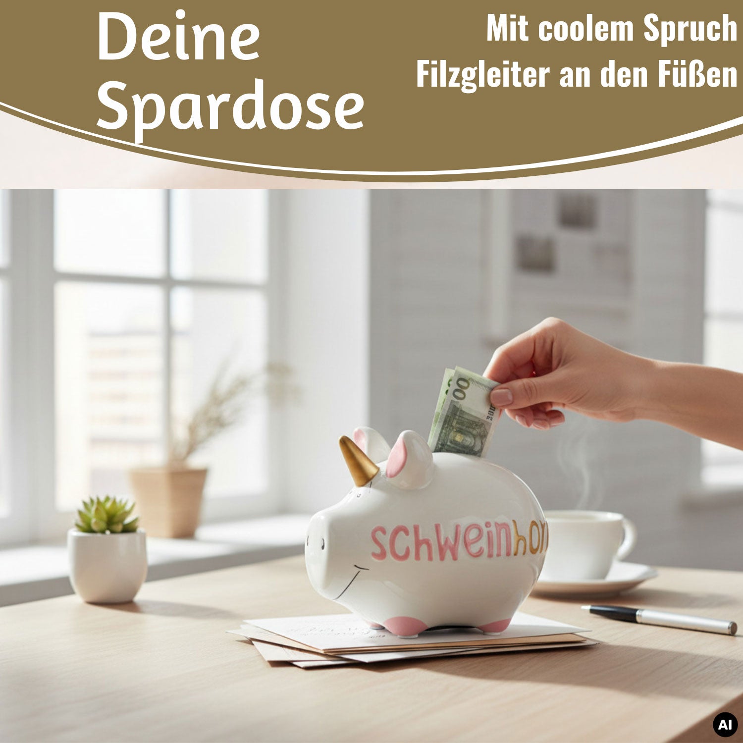 LS-LebenStil Möbel Wohnen Schweinhorn Spardose Weiß Rosa