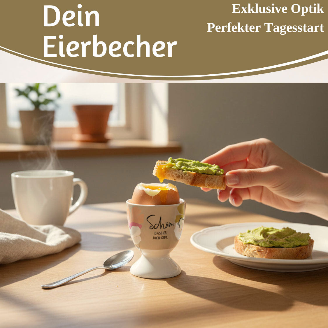 LS-LebenStil Küche & Haushalt Spruch Eierbecher Porzellan Gold 6cm