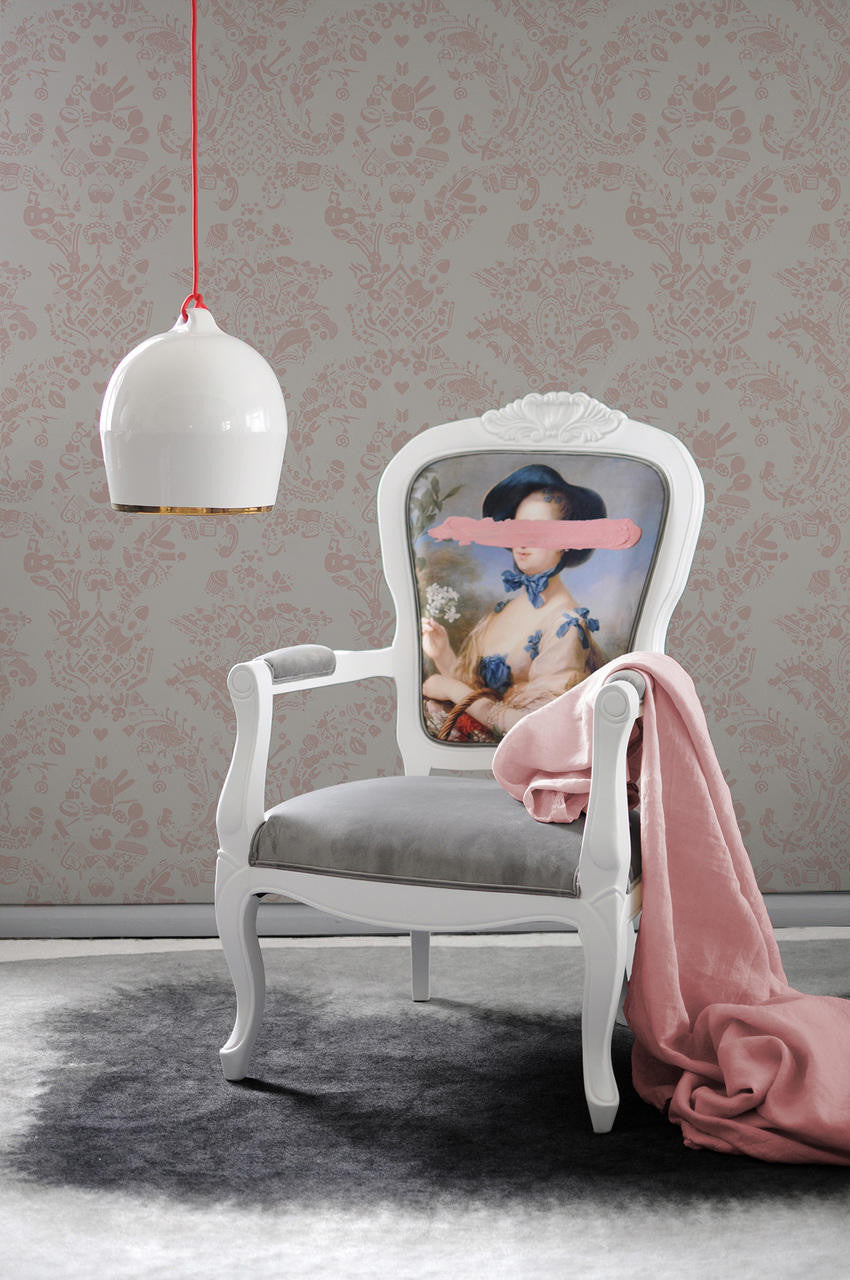 Mineheart Wallpaper New World Damask Tapete Rosa Weiß A3