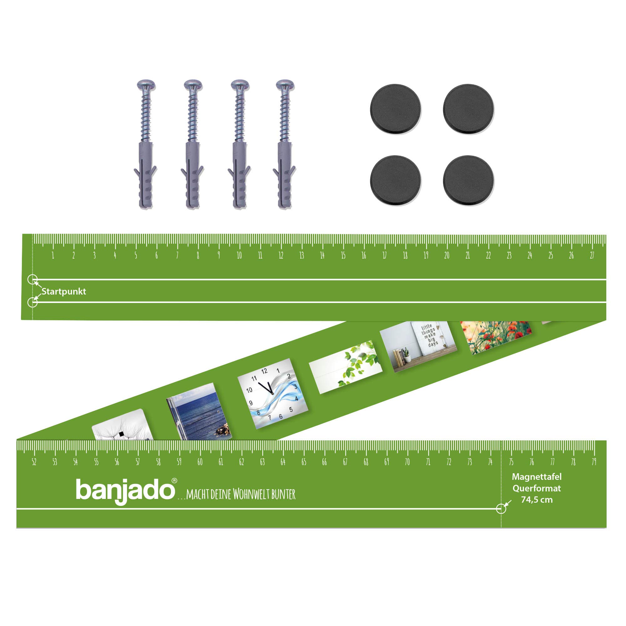 Banjado Magnettafel Schwarz 78x37cm Magnetwand Grau beschreibbar
