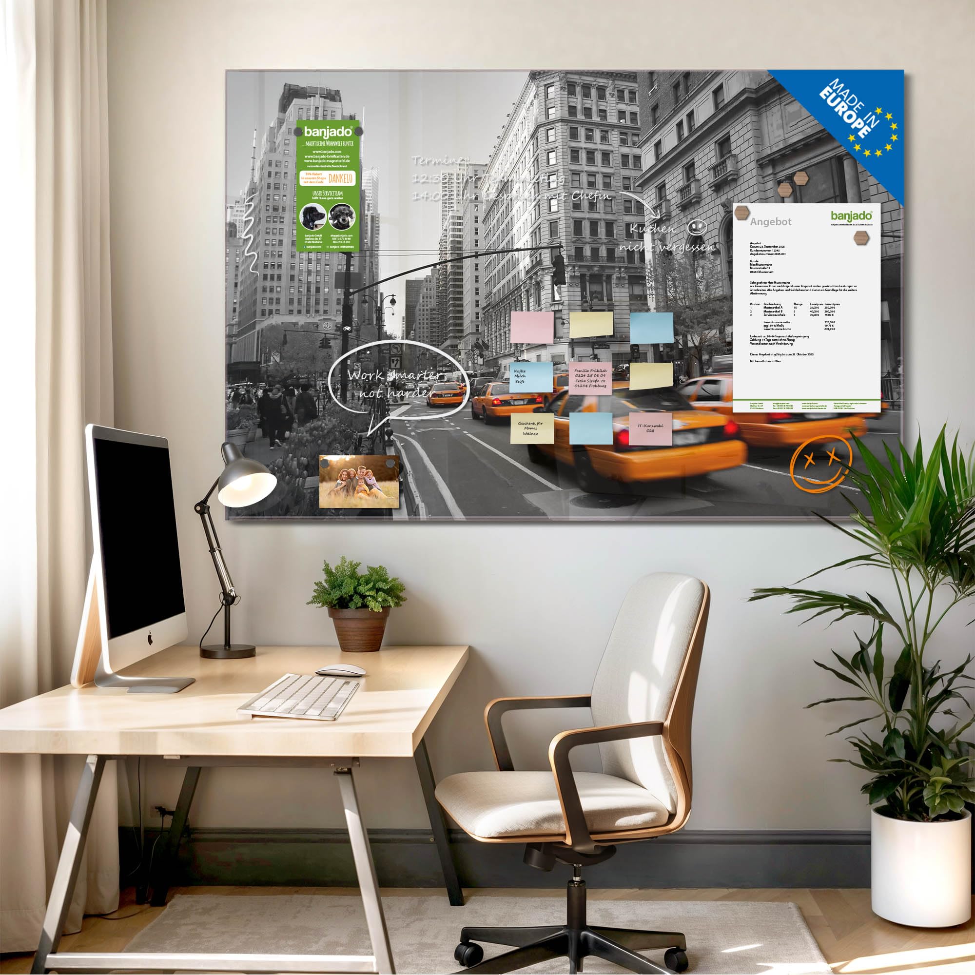 Banjado Magnettafel New York Taxi Magnetboard 120x80 Stadt