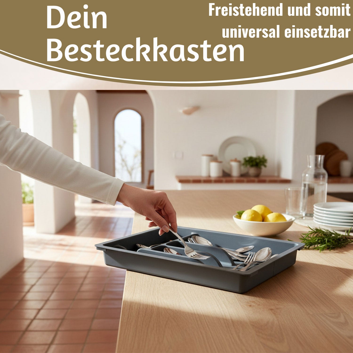 LS-LebenStil Besteckkasten 29-50cm Grau Ausziehbar Organizer