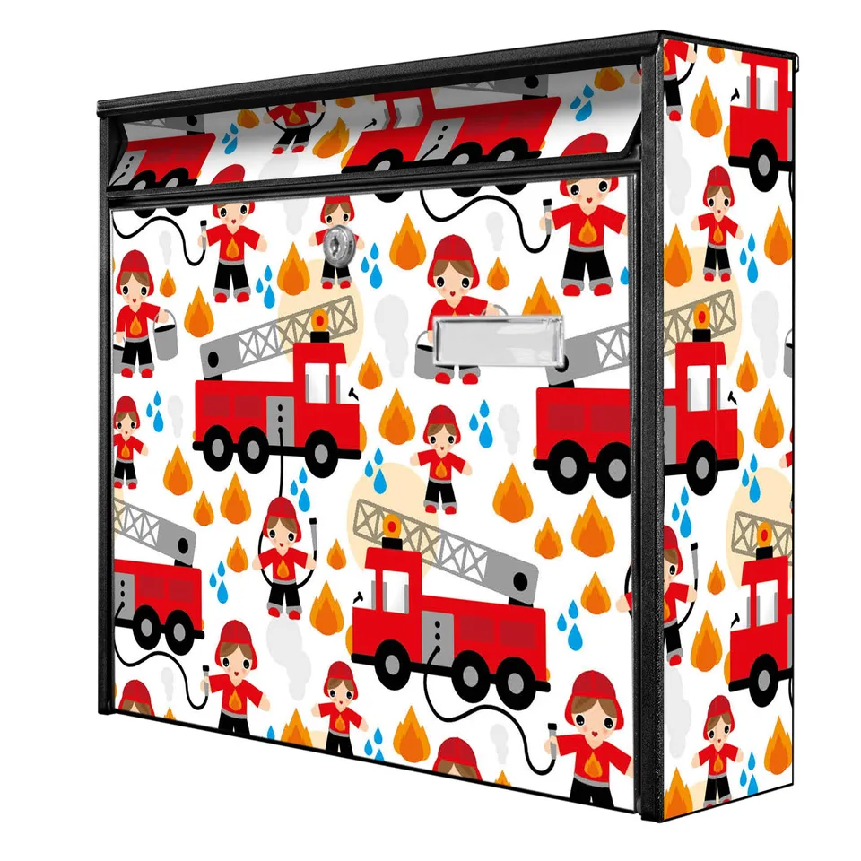 Banjado Briefkasten Feuerwehr Briefkasten Schwarz A4 32x36 cm