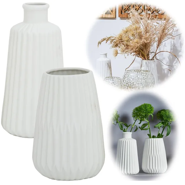 LS-LebenStil Oslo Blumenvase Creme Weiß Keramik 2er-Set