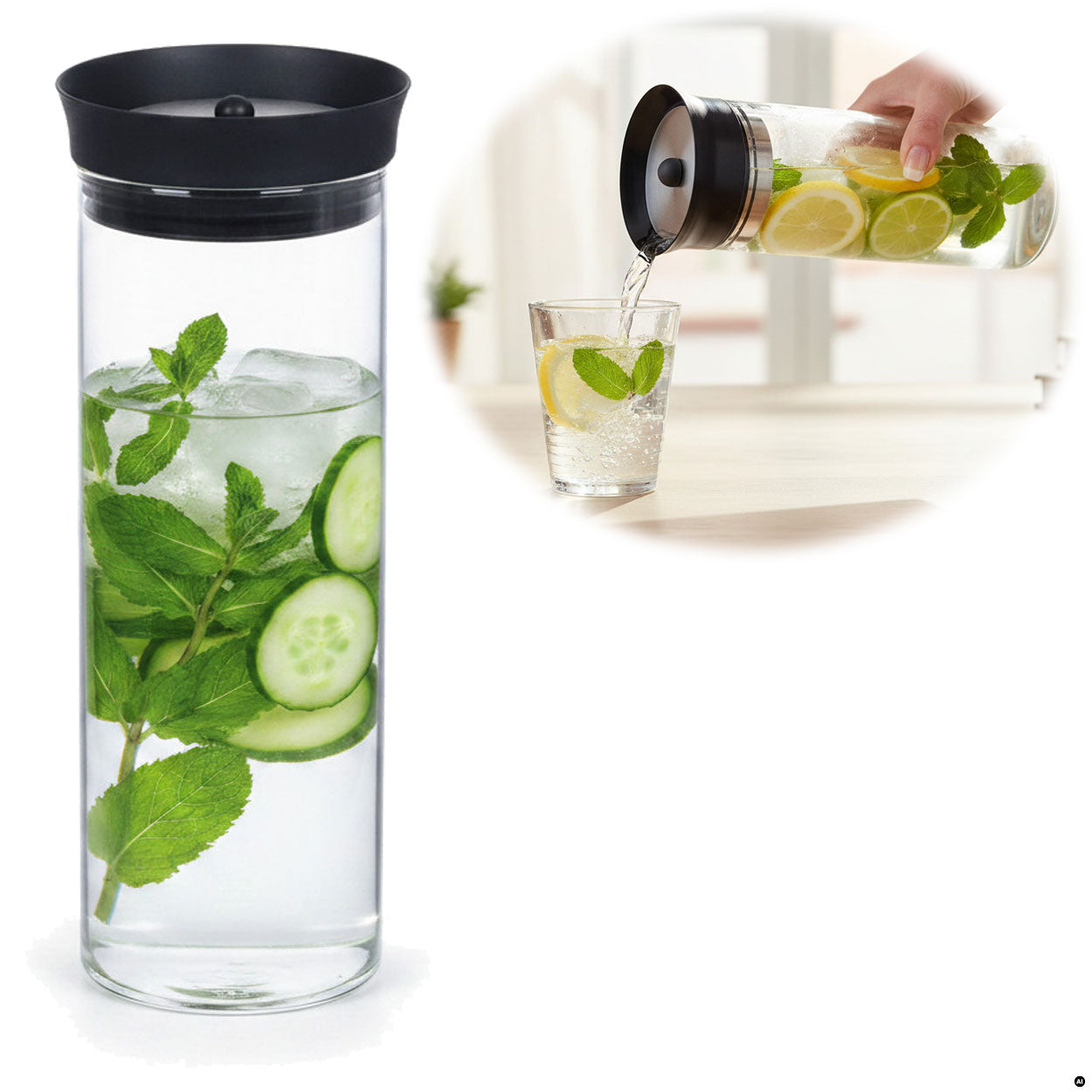 LS-LebenStil Küche & Haushalt Wasserkaraffe 1L Glaskaraffe 2er Set Sieb