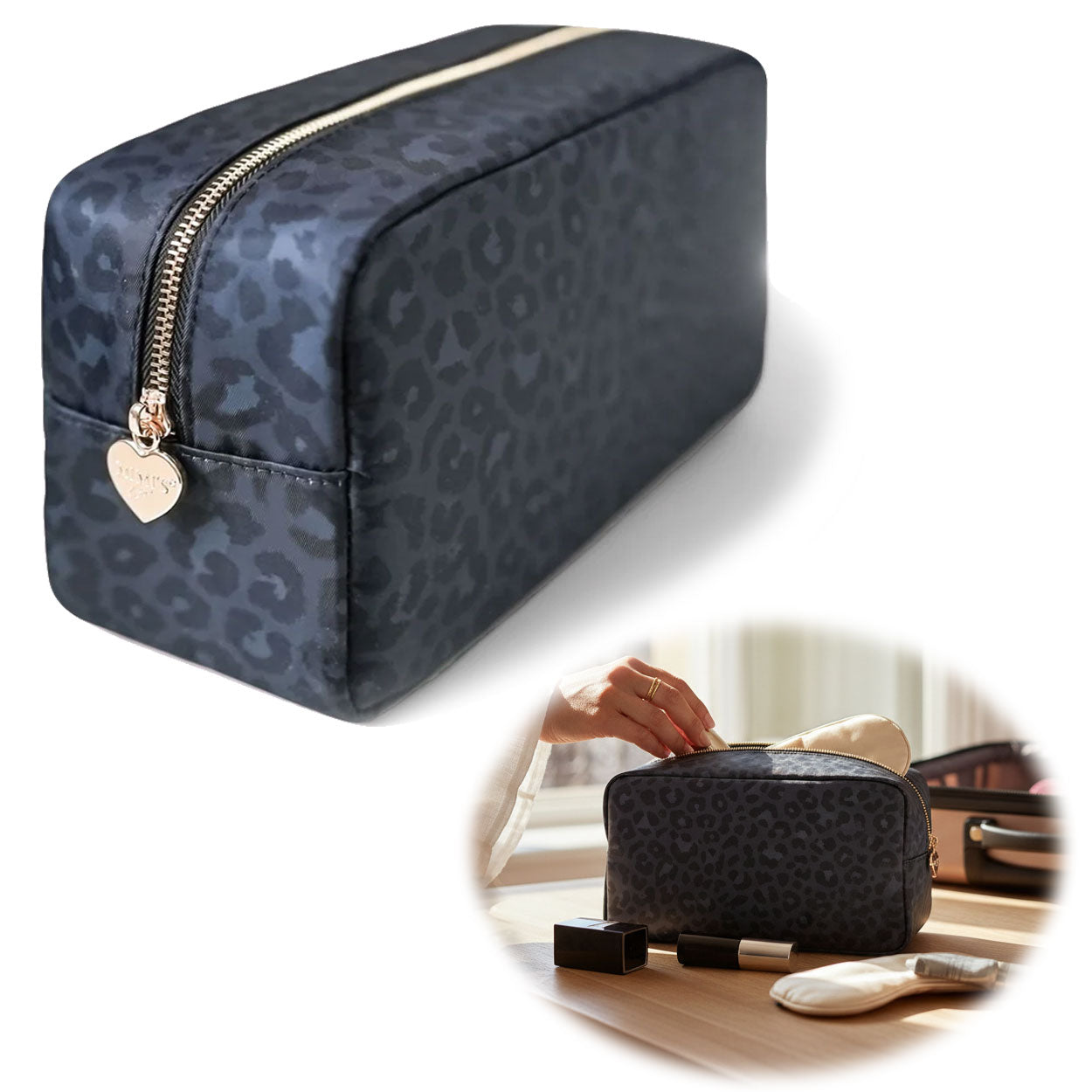 Mimi's Glow Kulturtasche Romy 26x14cm leo grau Kosmetiktasche