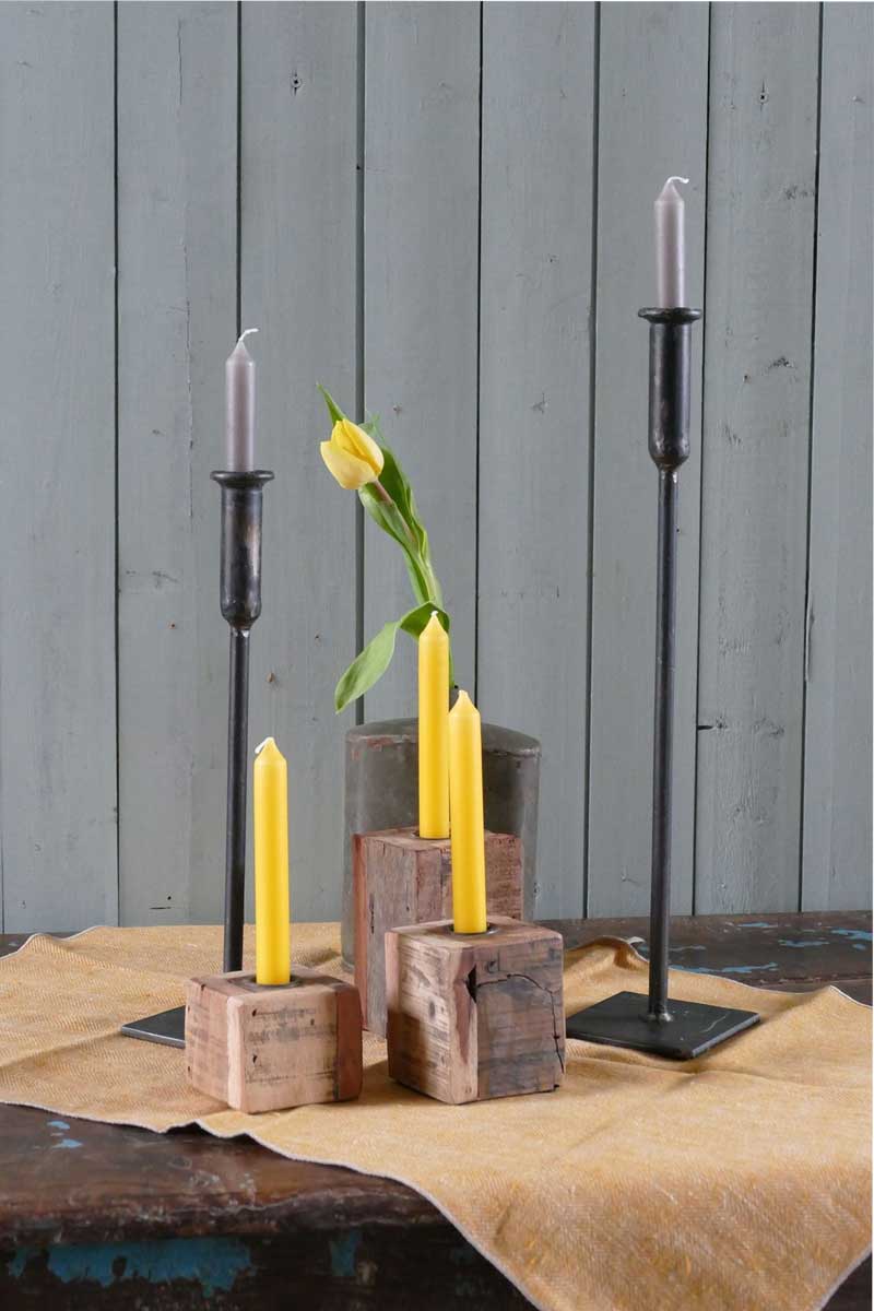 LS-LebenStil Dehli Kerzenständer Eisen schwarz 2er Set 35/45 cm Vintage
