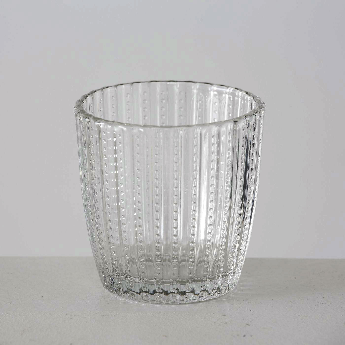 LS-LebenStil Küche Teelichthalter Glas Retro Weiß 4er 7cm