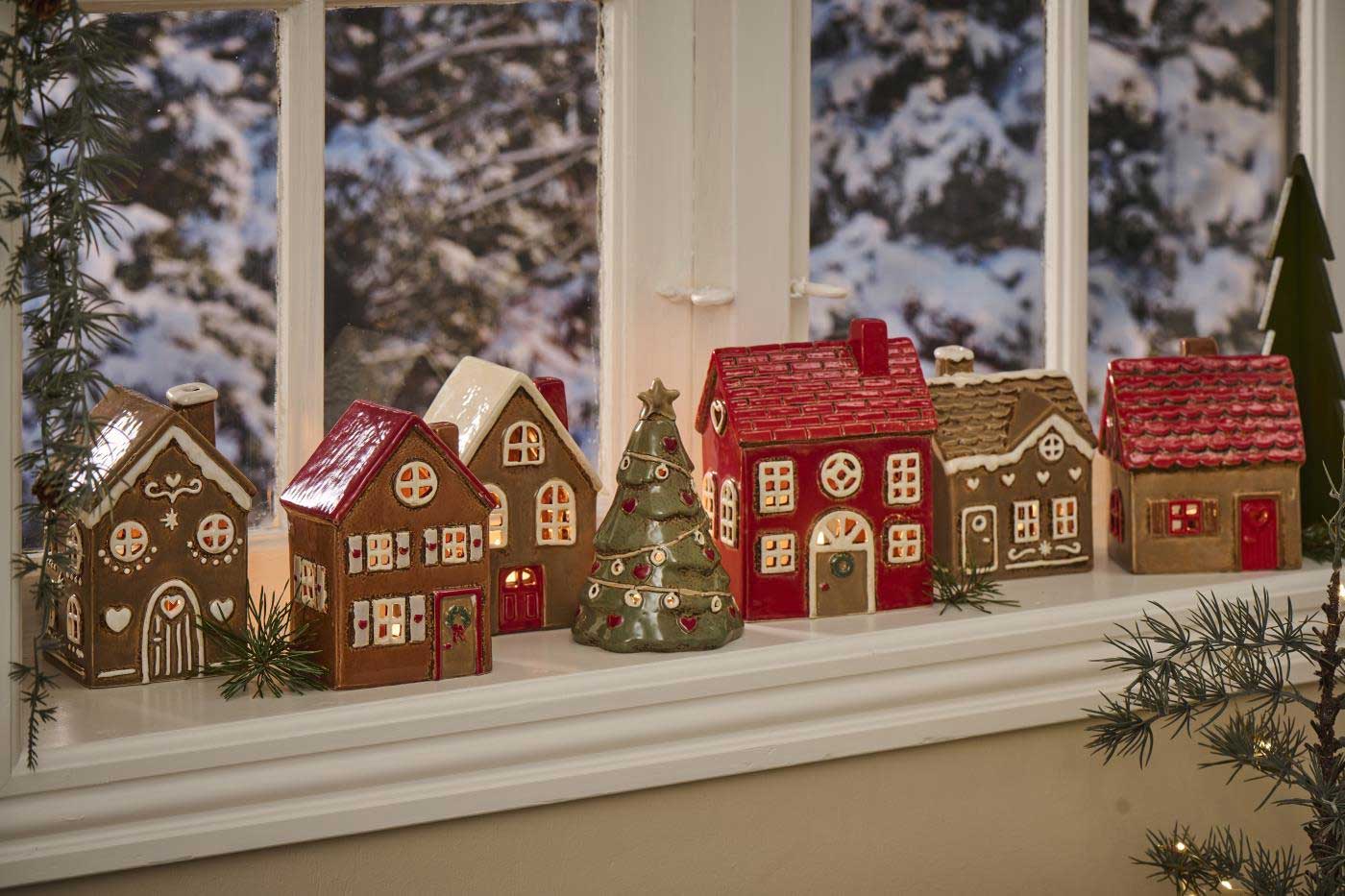 LS-LebenStil Küche & Haushalt Teelichthaus Nyhavn 14cm braun rot Keramik