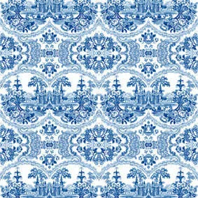 Mineheart Delft Baroque Tapete Blau A3 Muster Porzellan