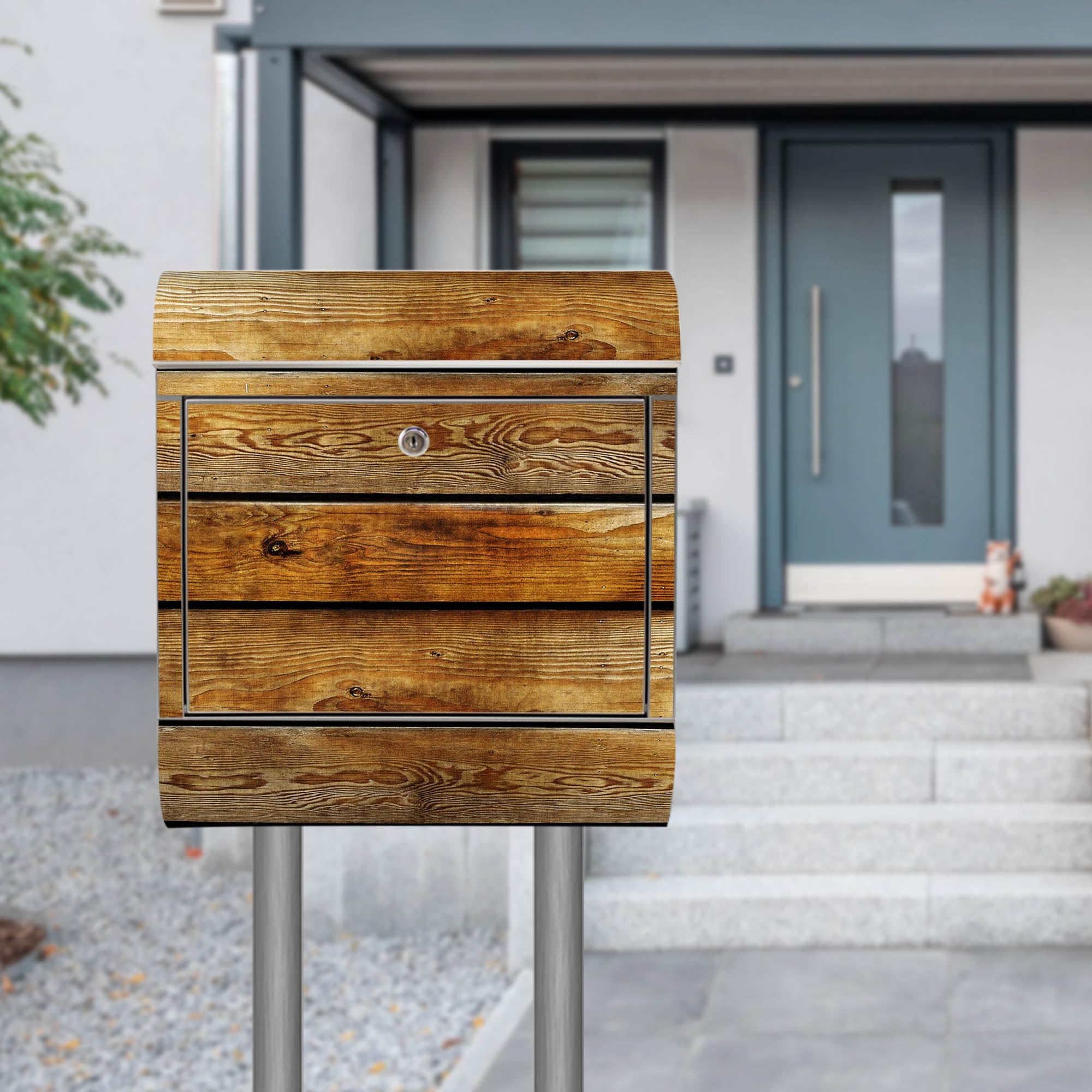 Banjado Briefkasten Holzbretter Standbriefkasten silber A4