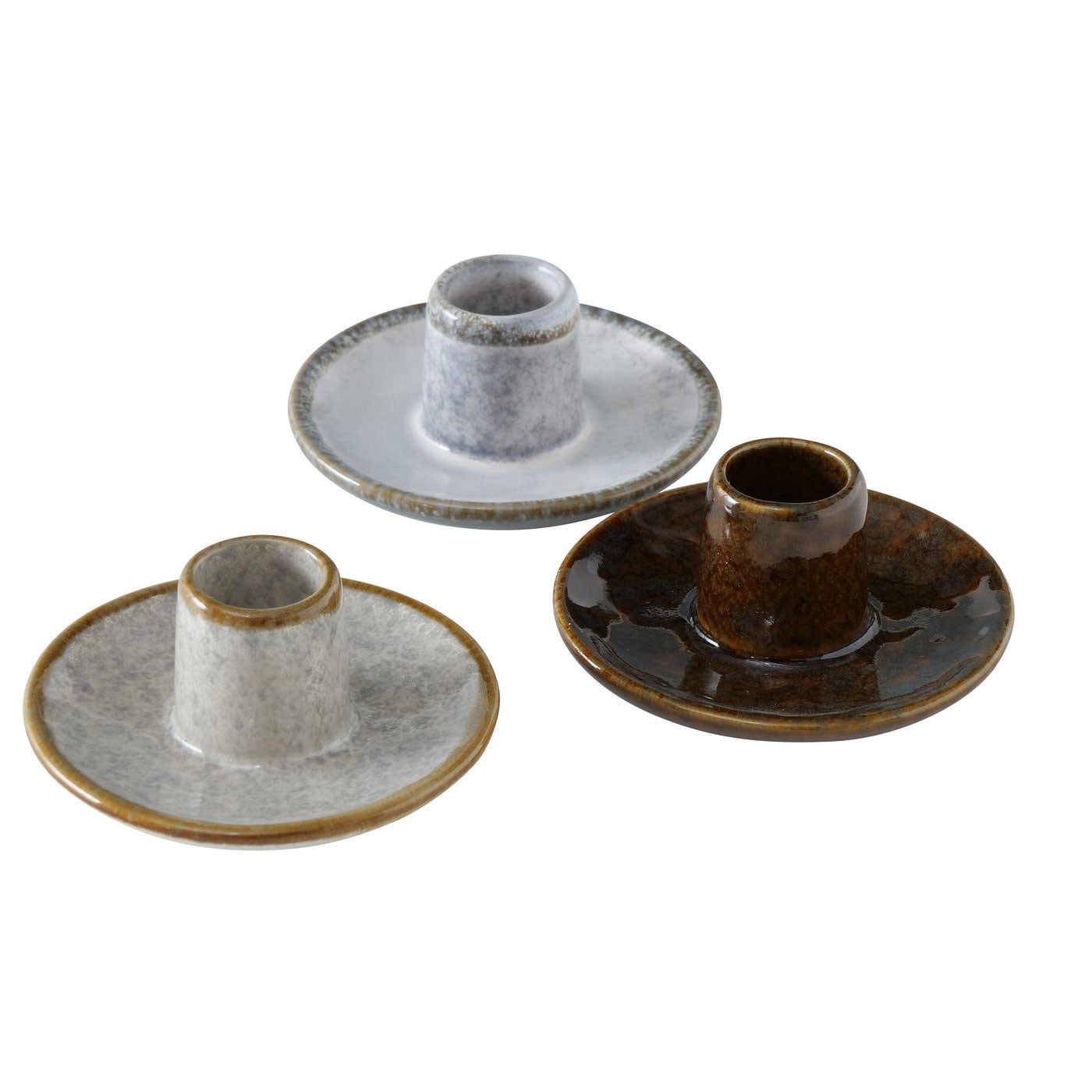 LS-LebenStil Kerzenständer Keramik 3er-Set braun-grau 9cm