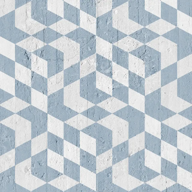 Mineheart Wallpaper Navy Geometric Cubes Tapete Blau Vlies