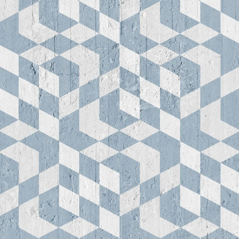 Mineheart Wallpaper Navy Geometric Cubes Tapete Blau Vlies