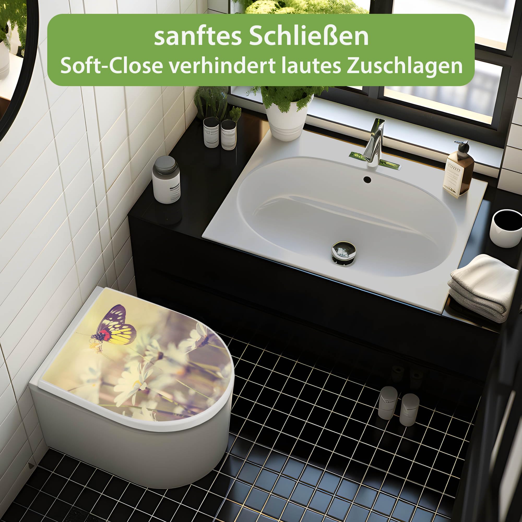 Banjado WC Sitz Rotgelber Falter Toilettendeckel Weiß D-Form