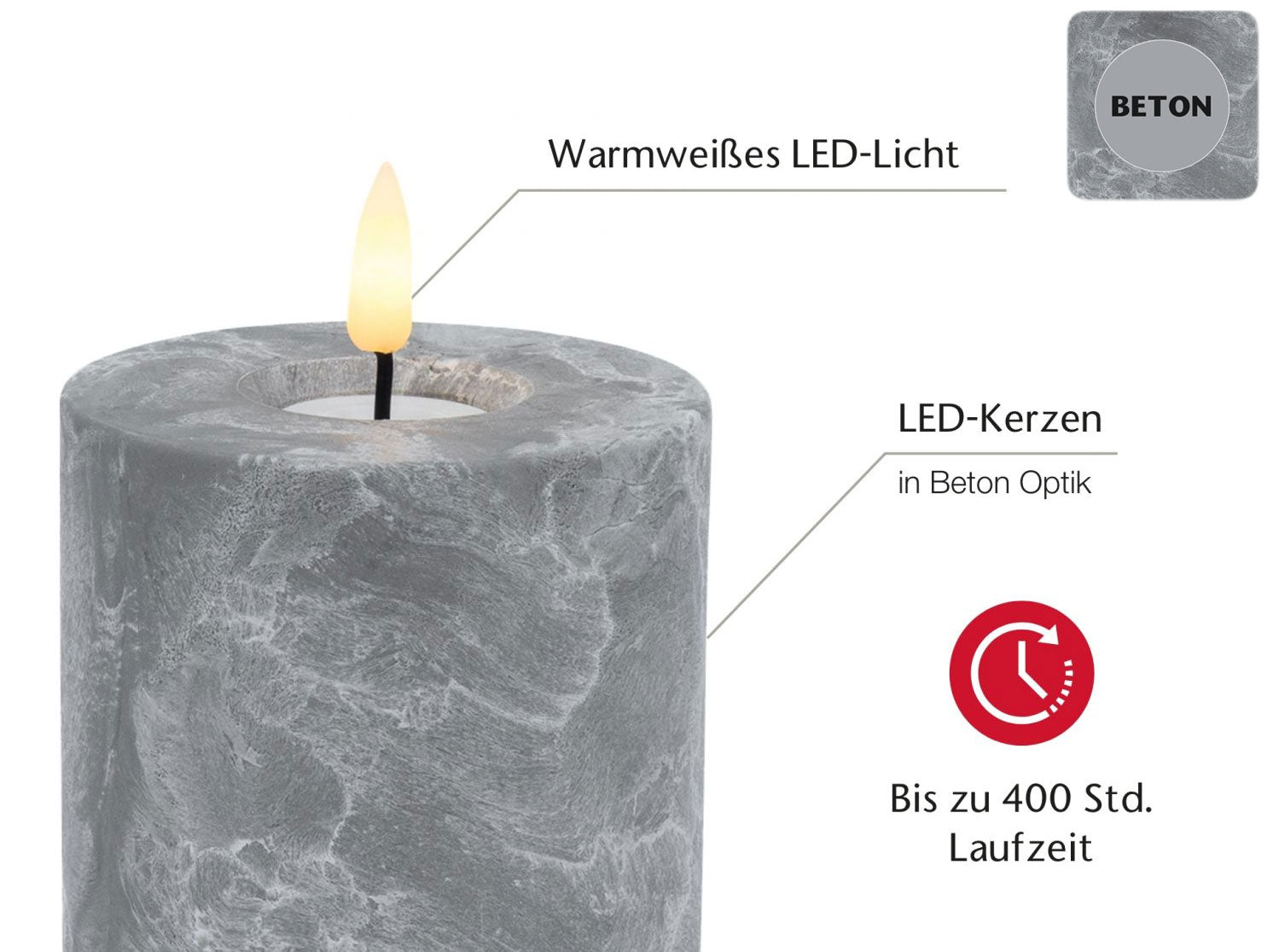 LS-LebenStil Möbel & Wohnen LED-Kerze 10x8 cm Grau Beton
