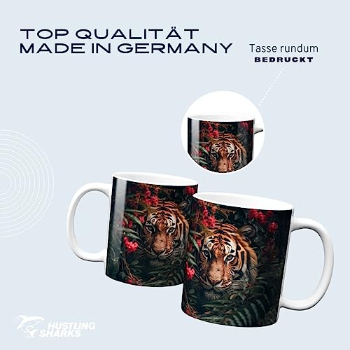 Hustling Sharks Wandbilder Tiger in Blumen Tasse 330 ml Keramik Weiß