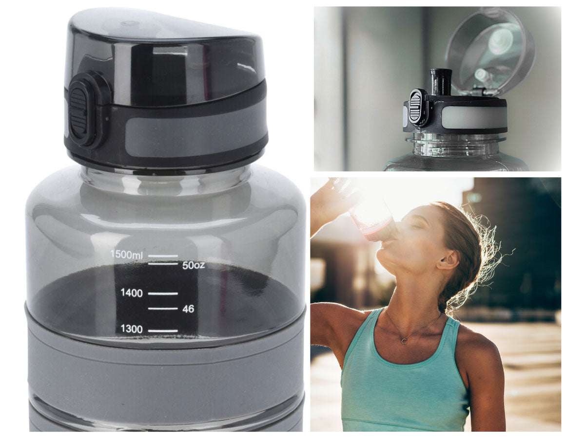 LS-LebenStil XL Sportflasche 1500ml Grau auslaufsicher