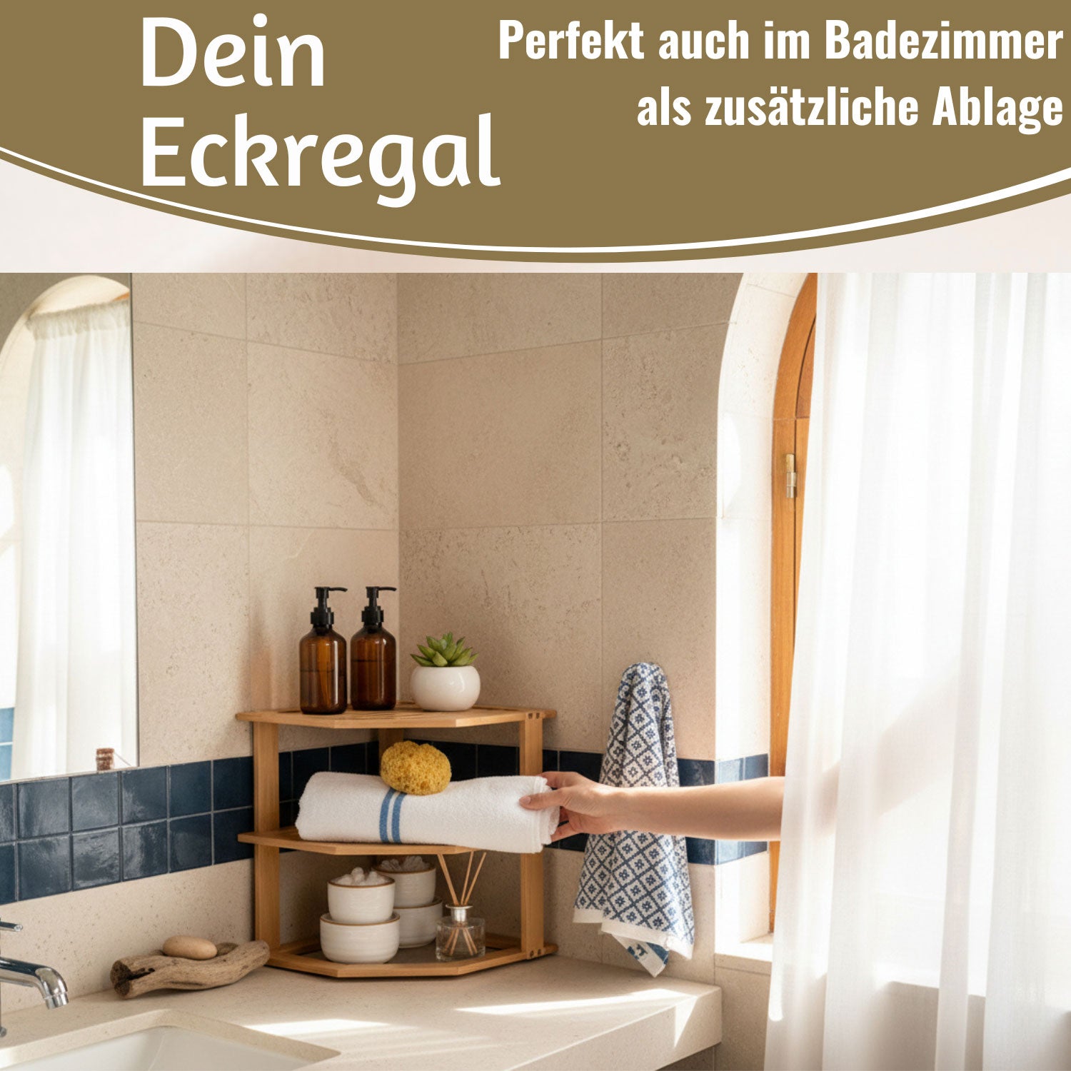 LS-LebenStil Küche & Haushalt Eckregal Bambus 27x25cm 3 Ablagen