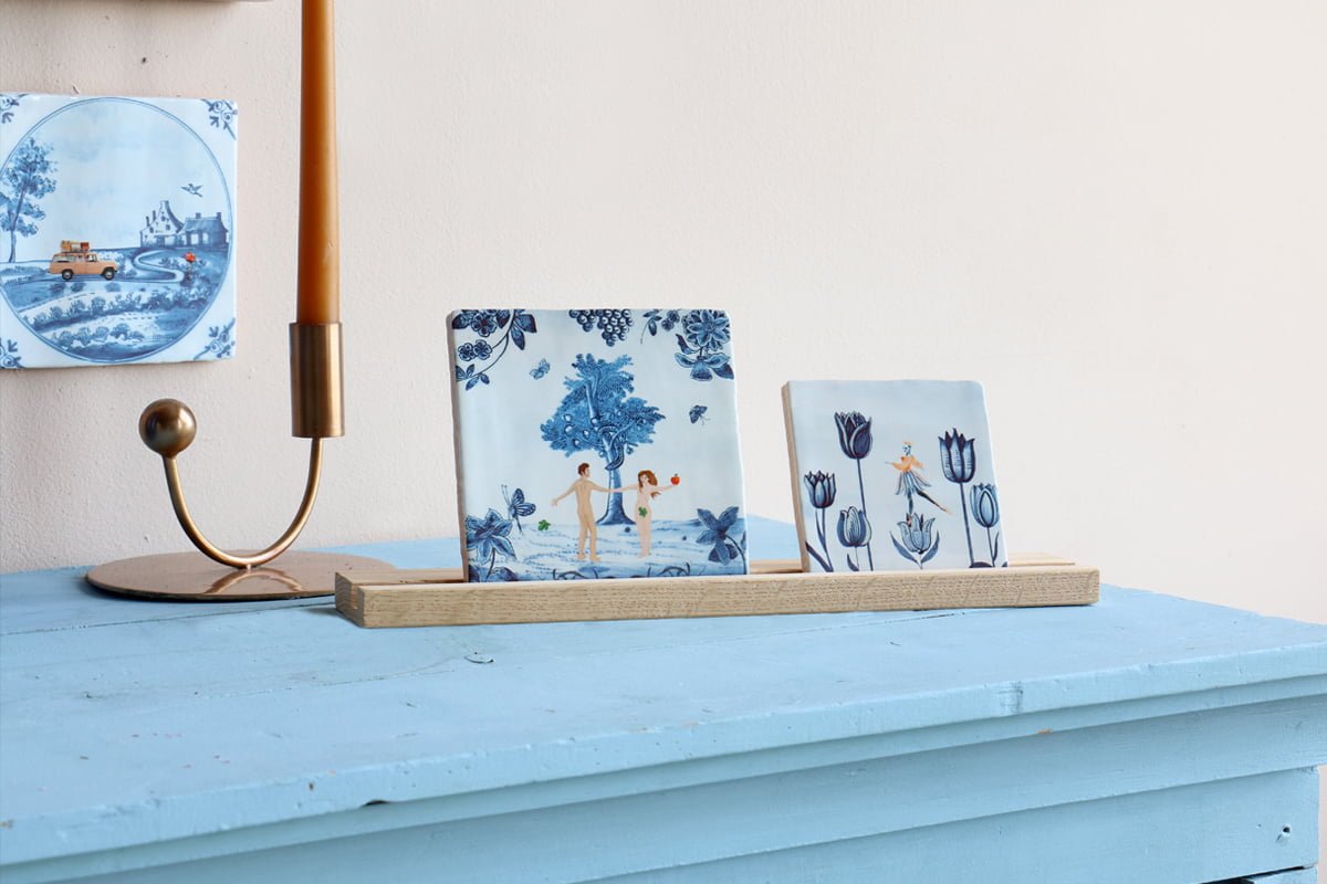 Storytiles Delft Blue Adam Eva Fliese 10x10 cm Liebe