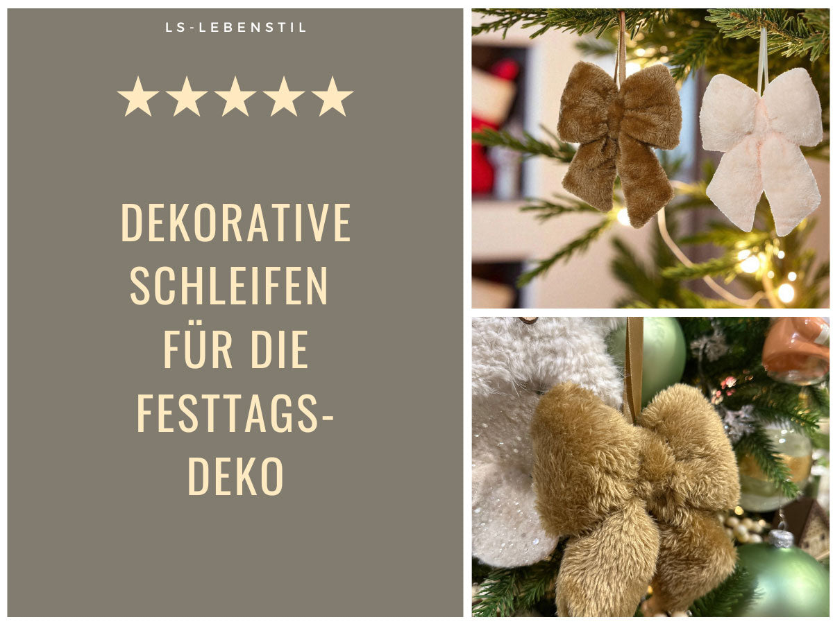 LS-LebenStil Weihnachtsschleifen 2er Set 11cm Creme Beige Fell