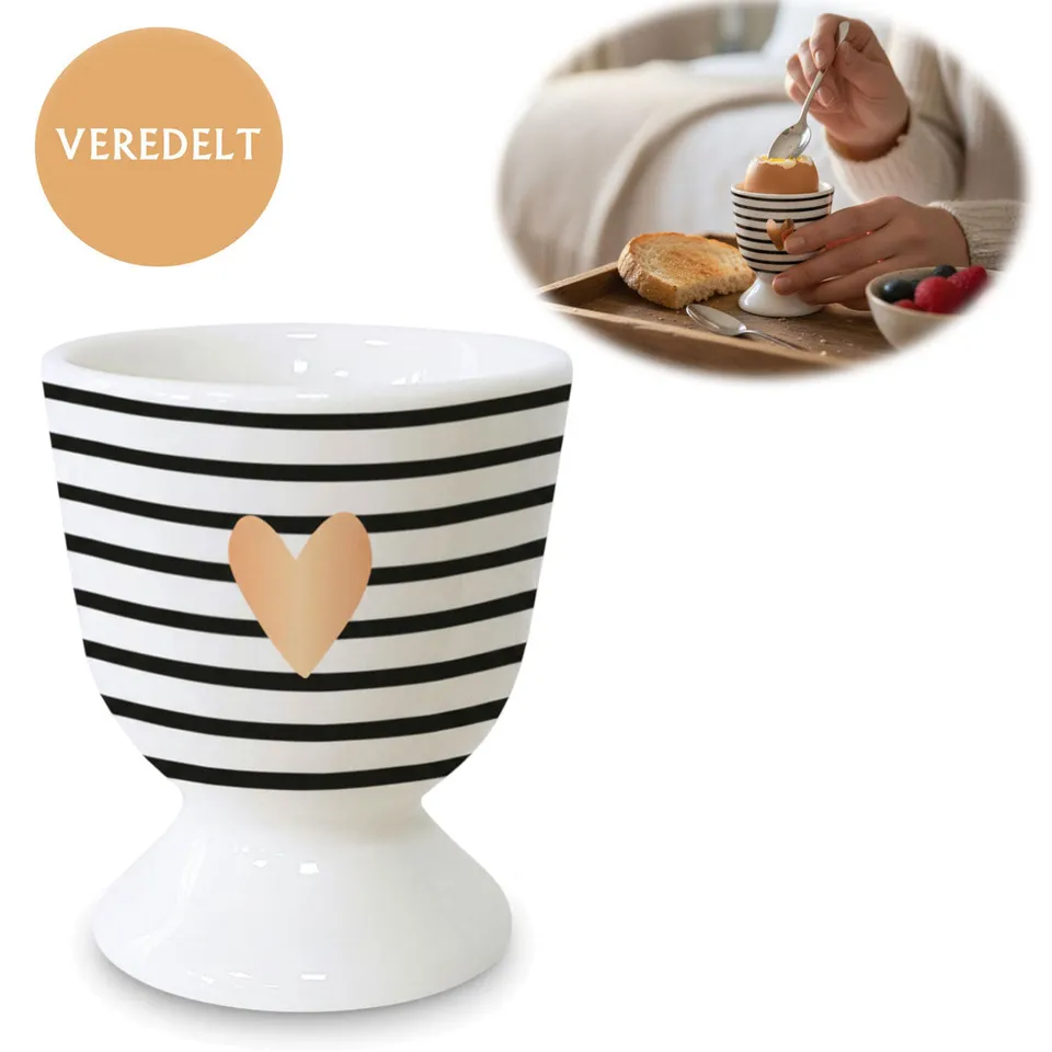 LS-LebenStil Küche & Haushalt Herz Gold Eierbecher Porzellan Schwarz