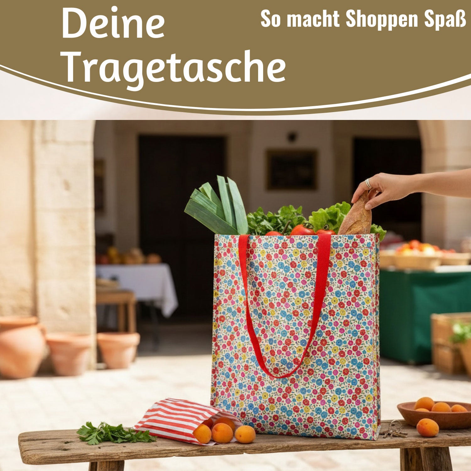 LS-LebenStil Tilde Blumen Shopper Einkaufstasche Bunt faltbar