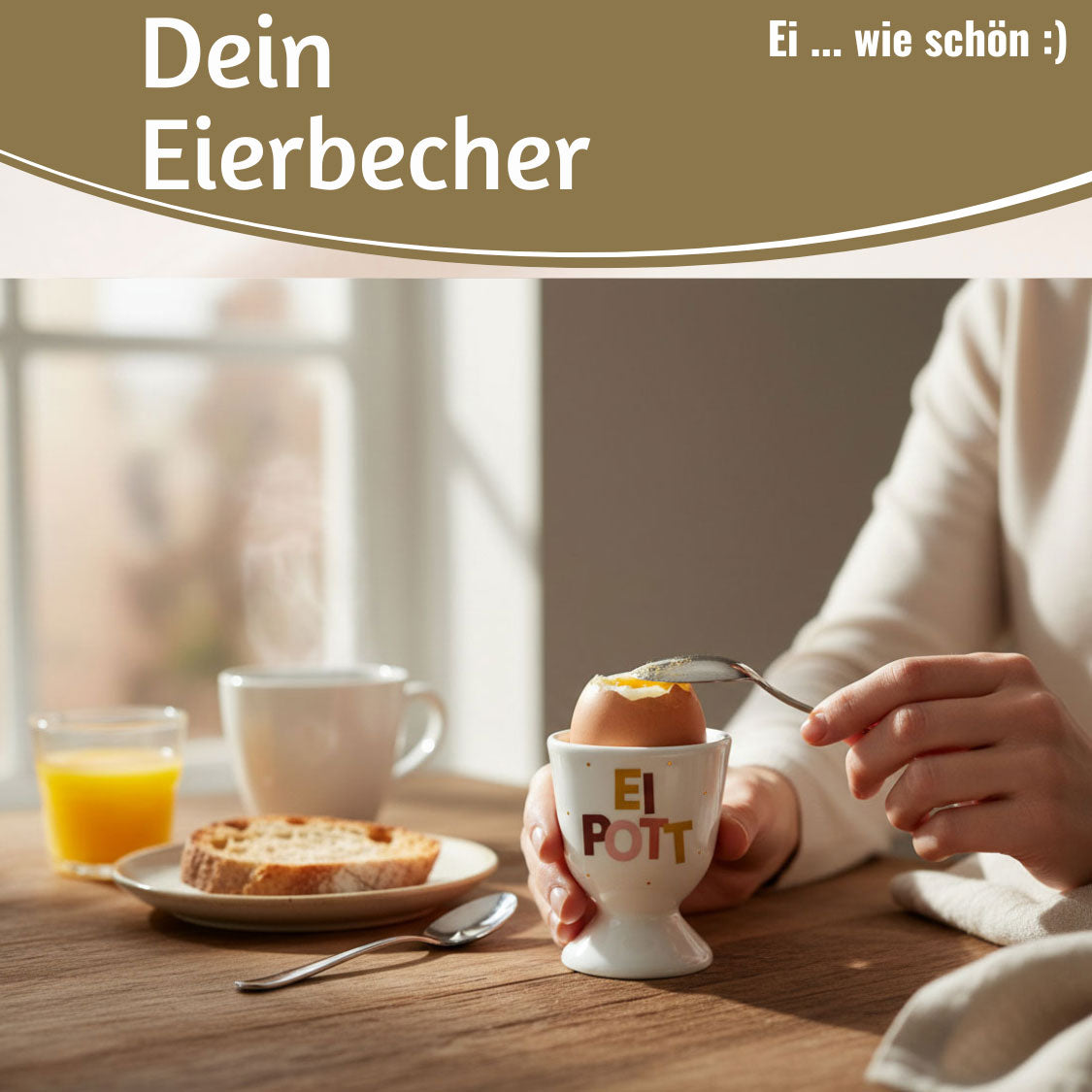 LS-LebenStil Ei Pott Eierbecher Echt-Gold Porzellan Weiß Gold