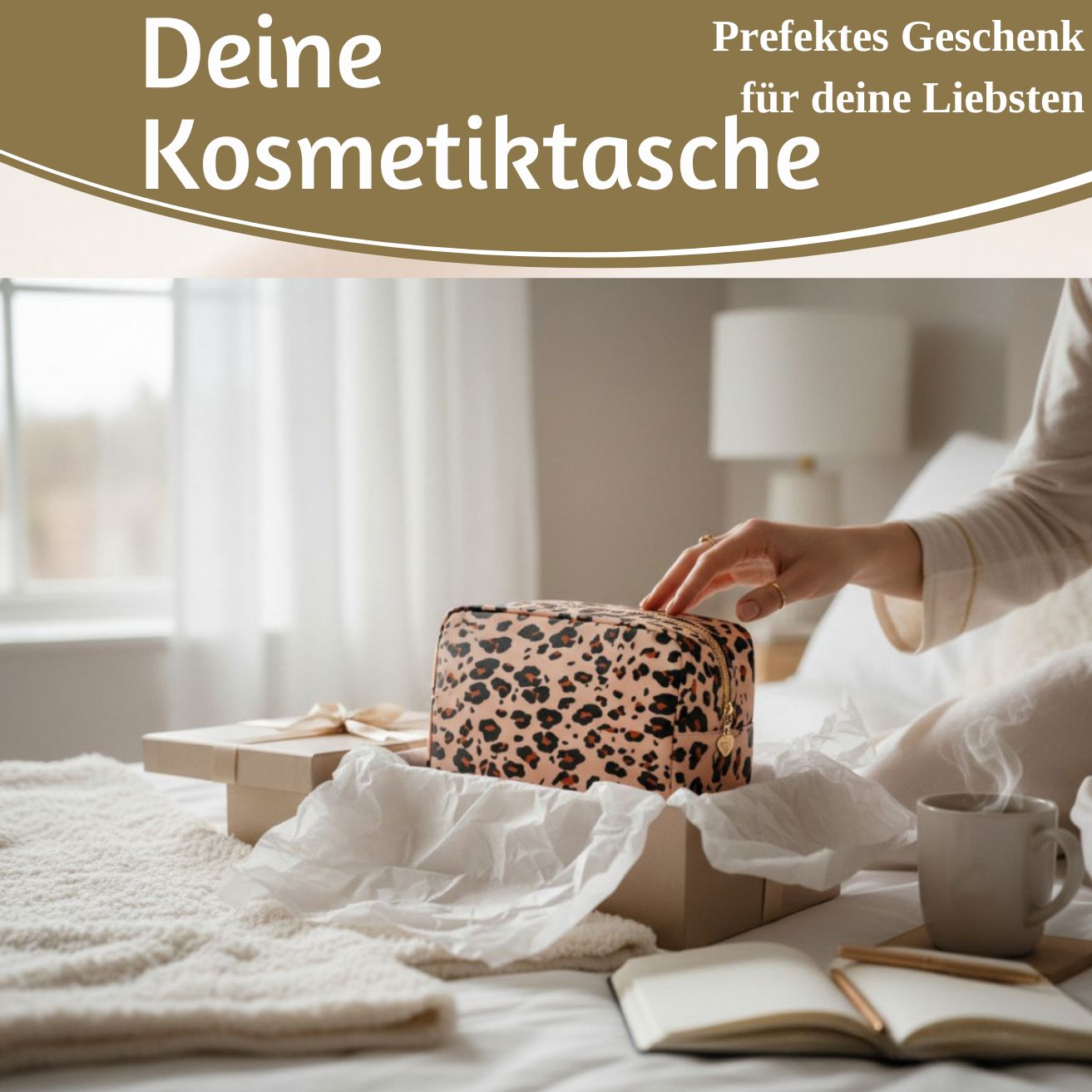 LS-LebenStil Romy Kulturtasche Leo Beige Nylon 26cm