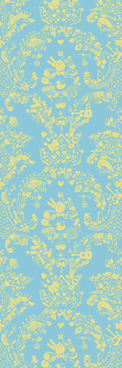 Mineheart New World Damask Tapete Blau Limette Rolle