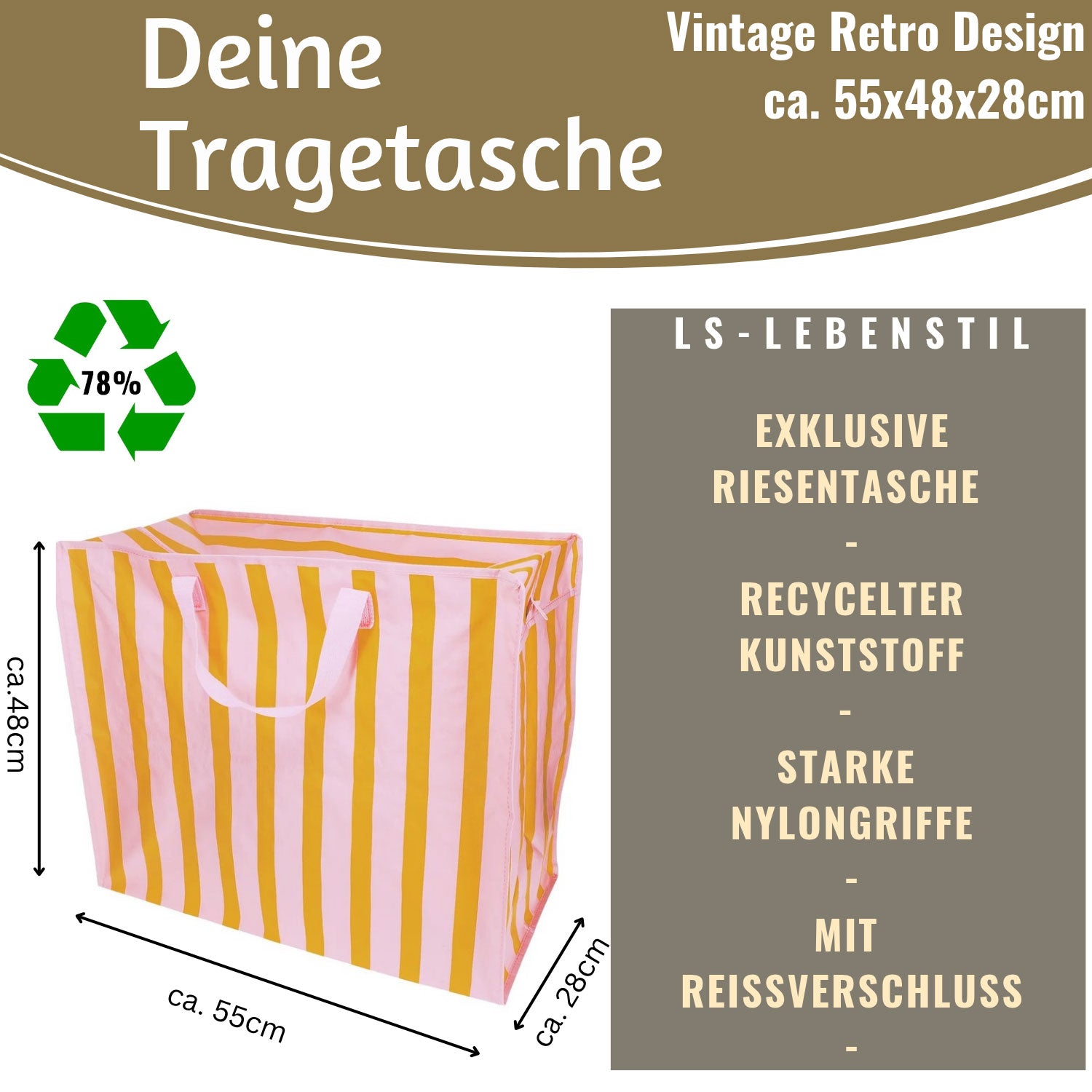 LS-LebenStil XXL Jumbo Bag Rosa-Orange 55 cm Aufbewahrungstasche