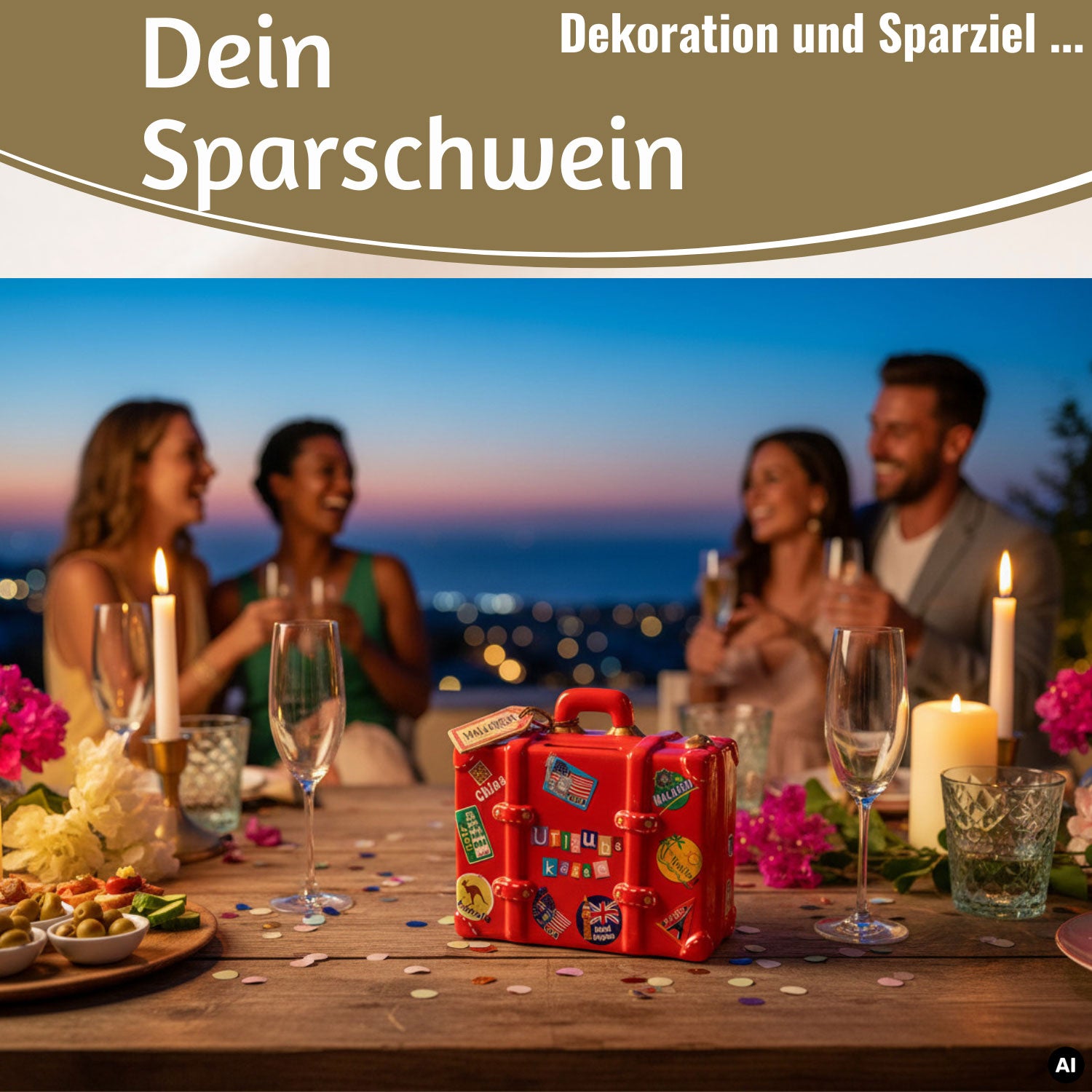 LS-LebenStil Urlaubskasse Sparschwein Koffer Rot Keramik