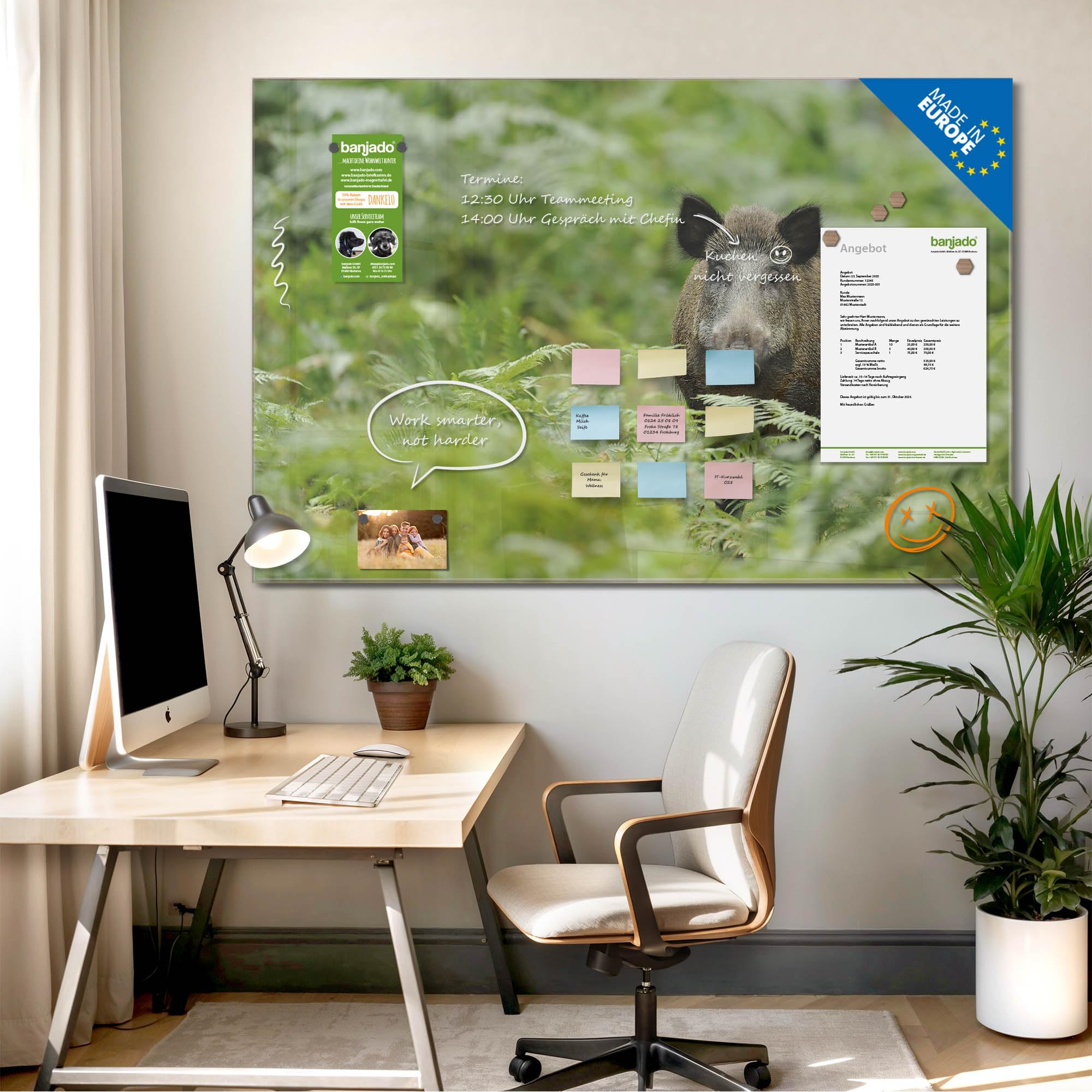 Banjado Magnettafel Wildschwein Glasmagnettafel 120x80 cm