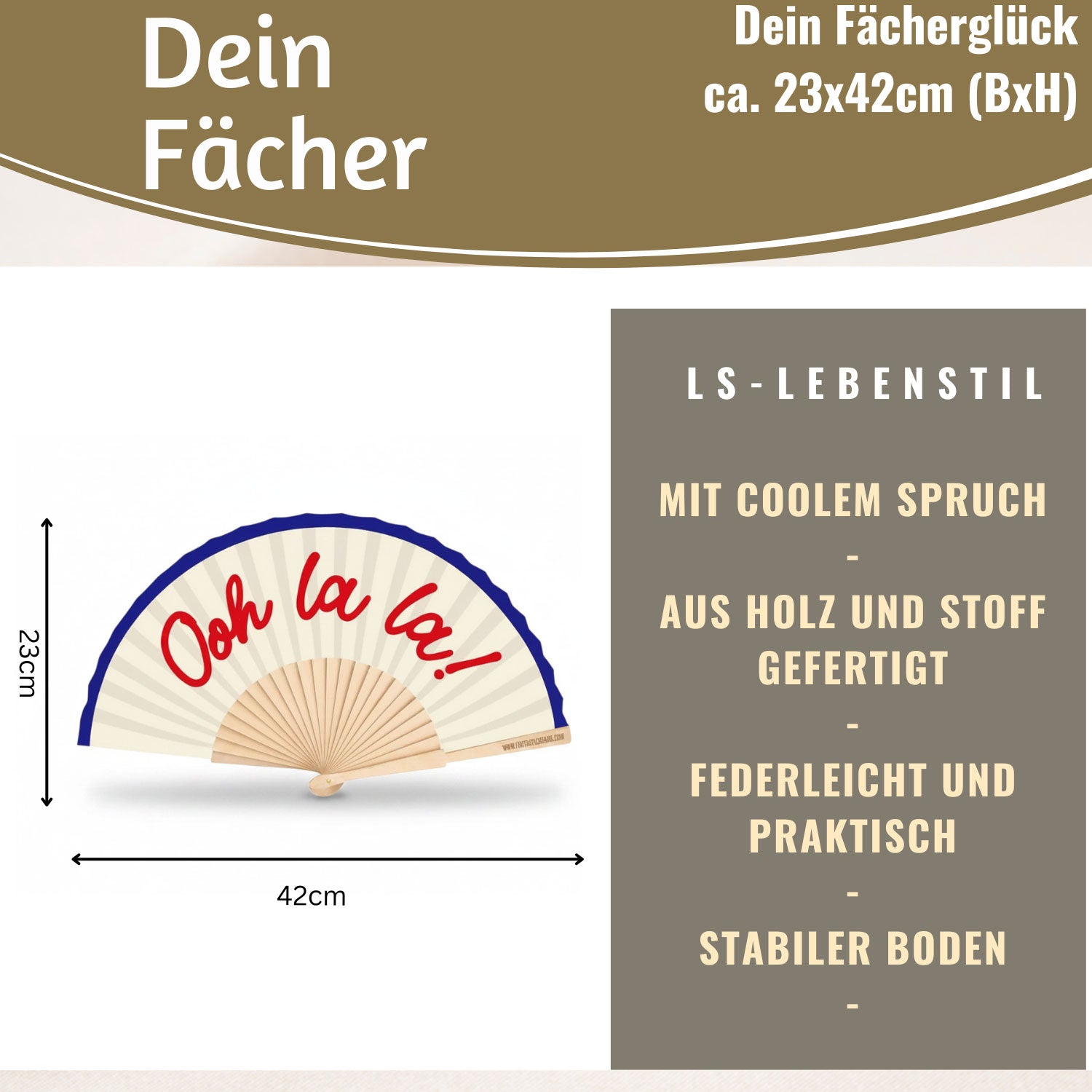 LS-LebenStil Ooh La La Handfächer weiß faltbar 42 cm