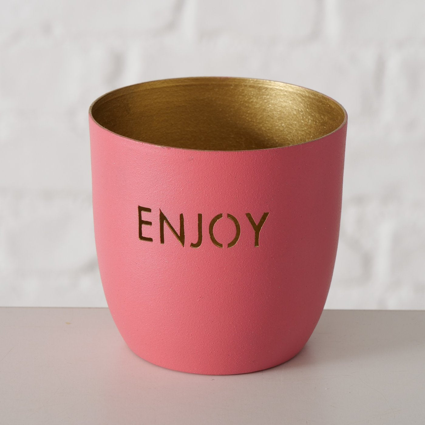Relax Enjoy Smile Teelichthalter Metall Rosa Gold 7 cm 3er Set
