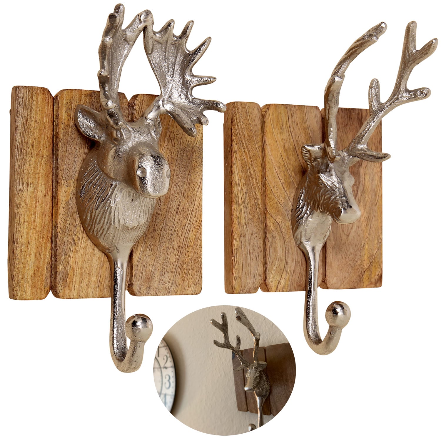 LS-LebenStil Garderobenhaken Hirsch-Kopf Braun 2er Set