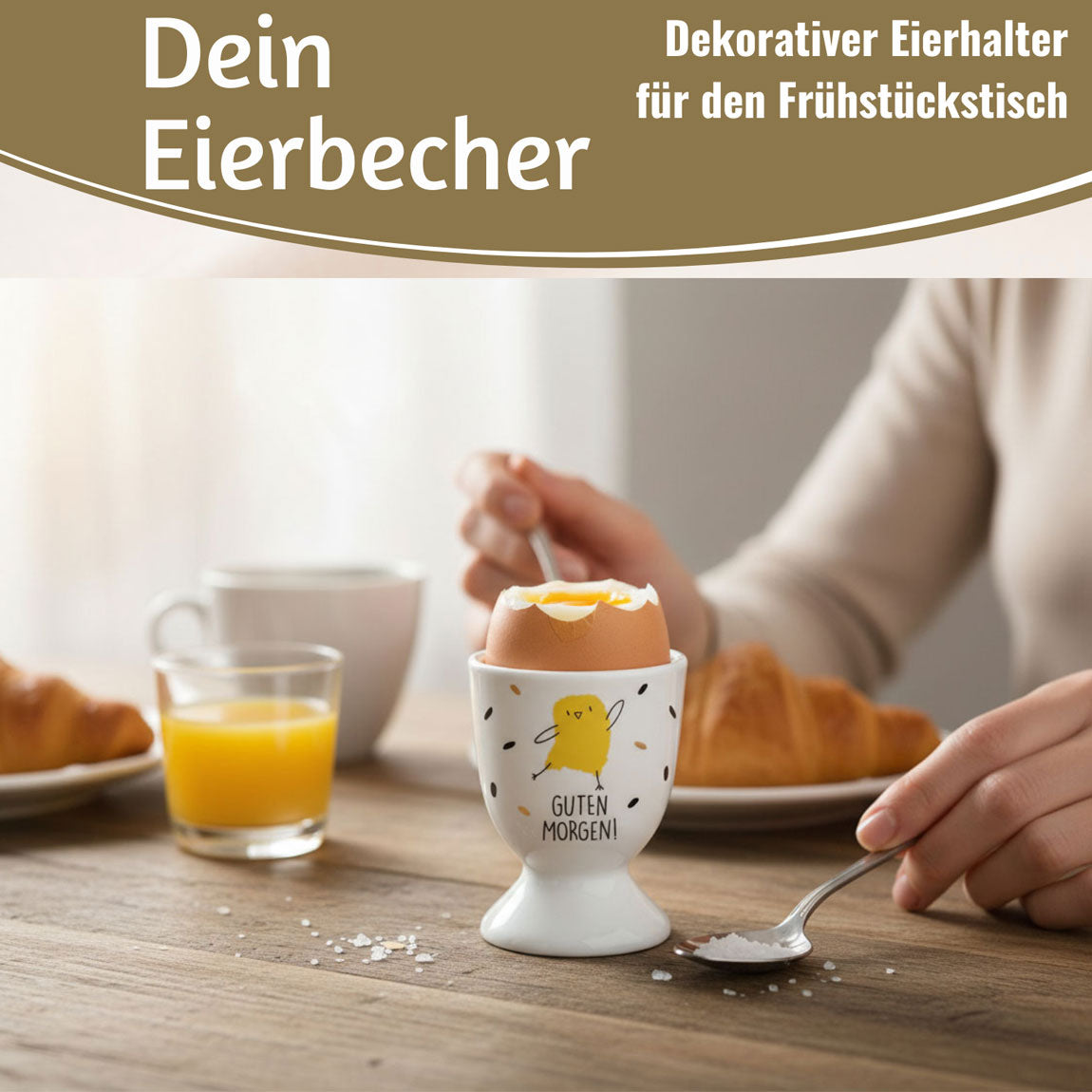 LS-LebenStil Küche & Haushalt Guten Morgen Eierbecher Porzellan Echt-Gold