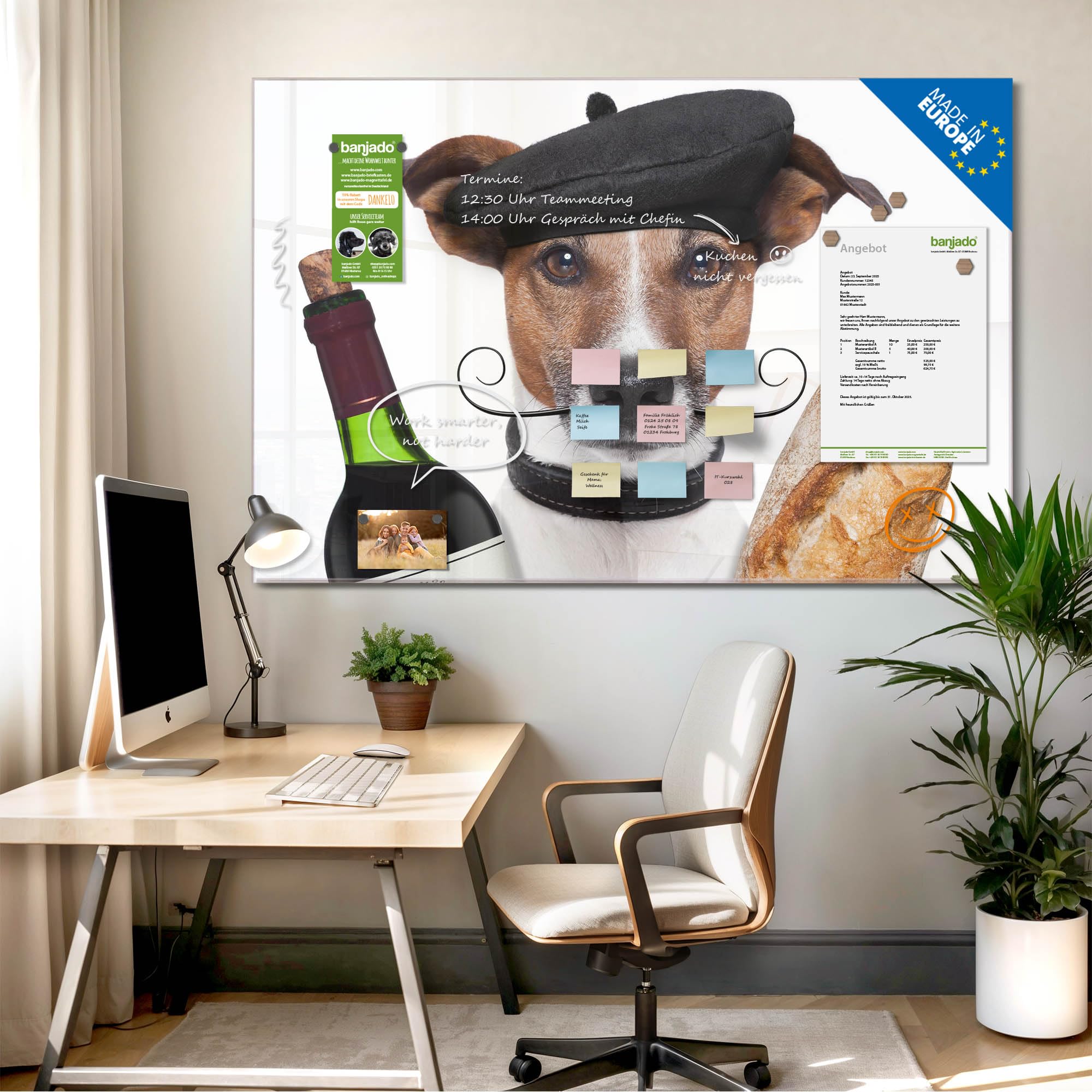 Banjado Magnettafel Franzose Jack Russel Glas 120x80 cm