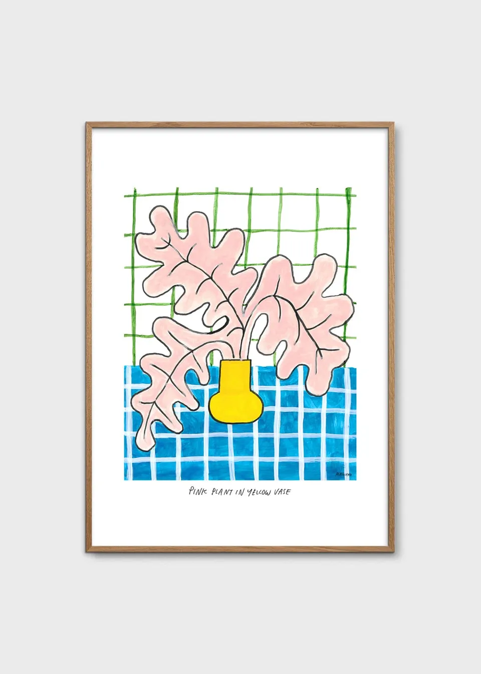 The Poster Club Pink Plant in Yellow Vase Poster A4 rosa