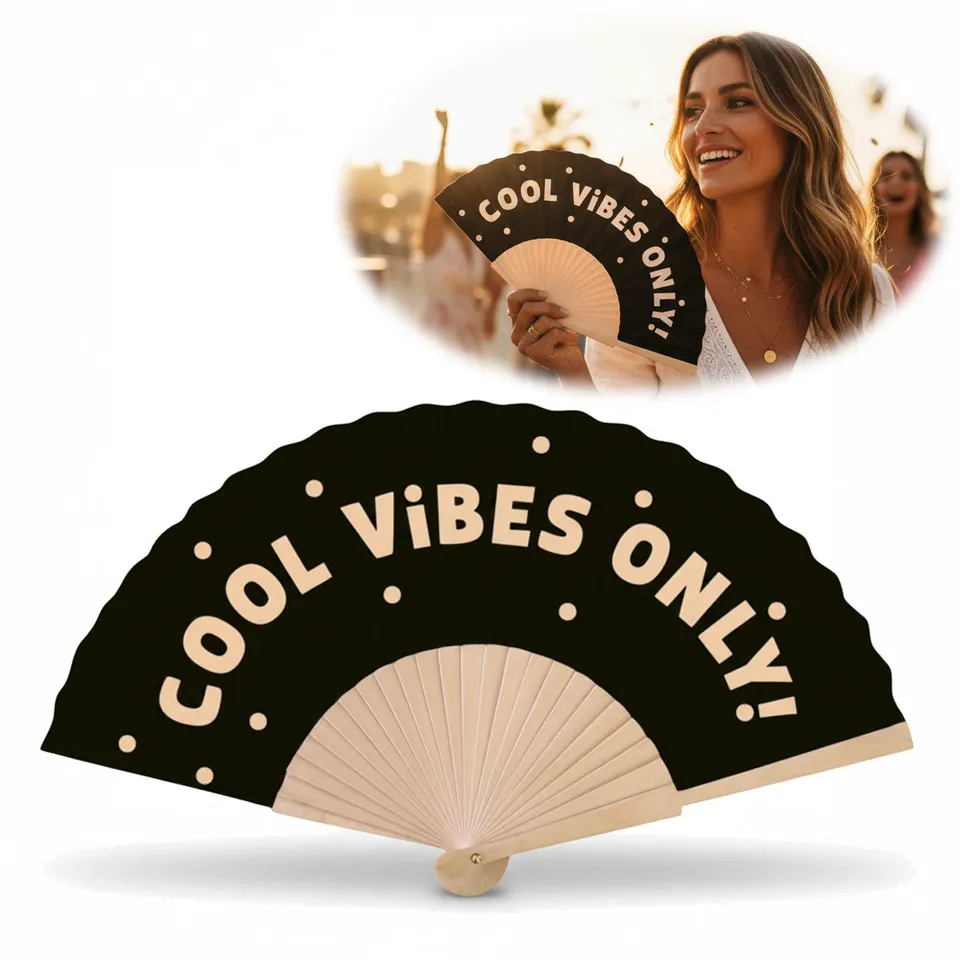 LS-LebenStil Cool Vibes Only Handfächer schwarz 23x42cm