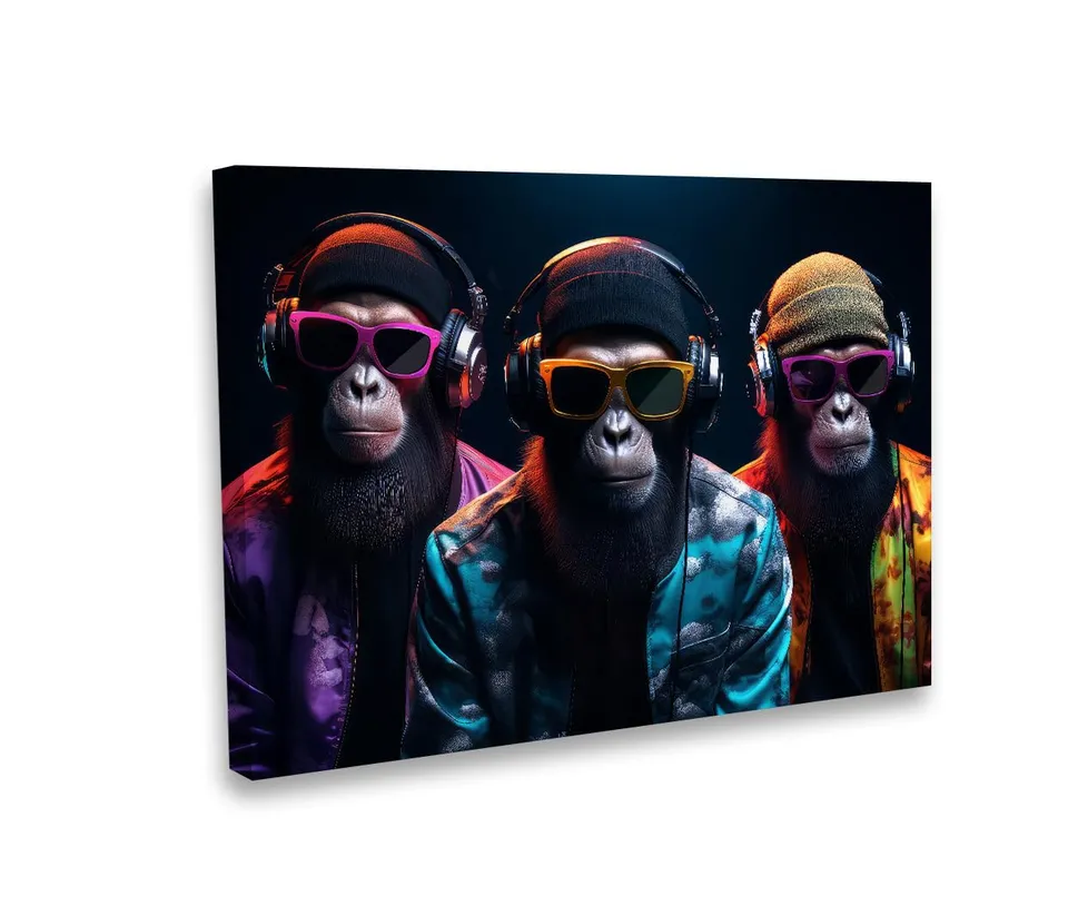 Hustling Sharks Wandbilder Three Cool Monkey Leinwand 60x90 cm Tiere