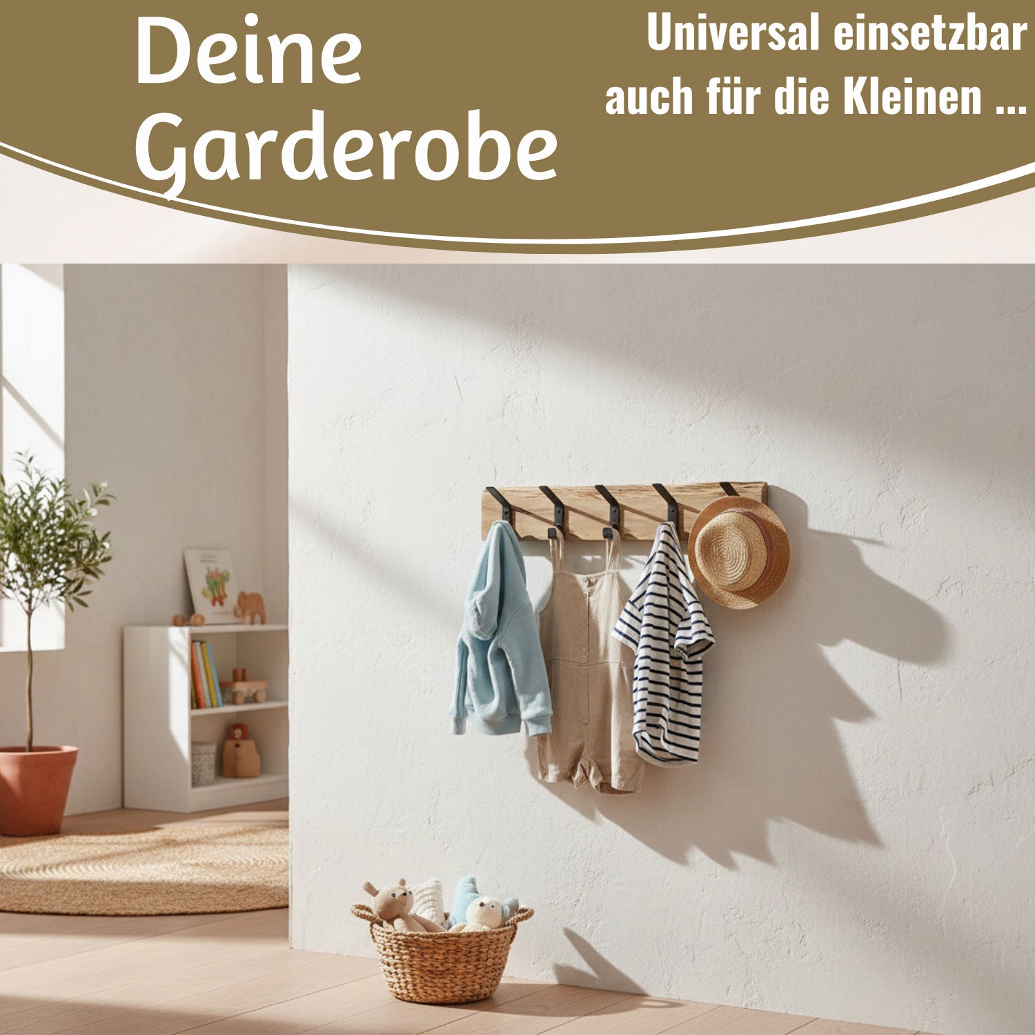 LS-LebenStil Möbel Wohnen Wandgarderobe Eiche 55cm braun 5 Haken