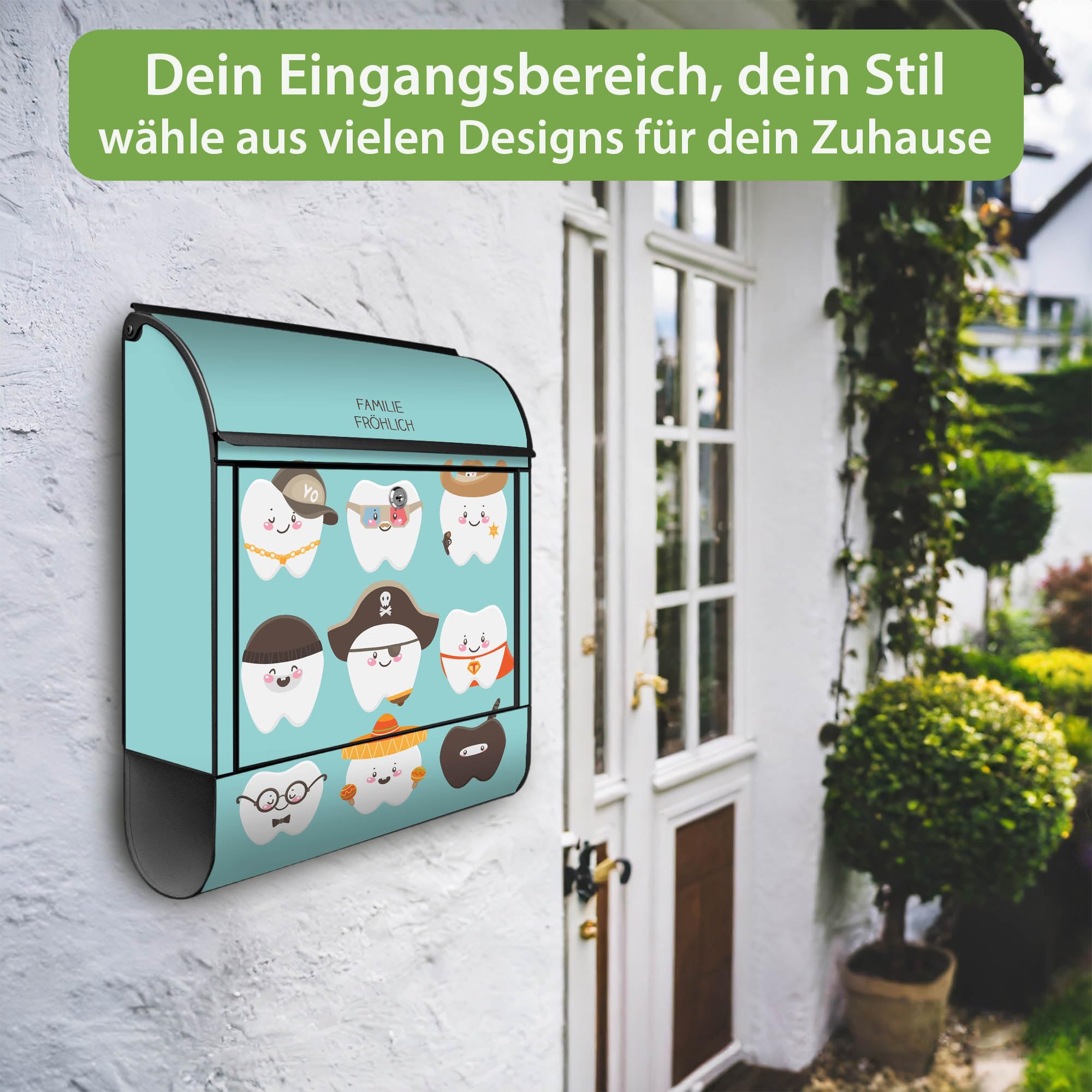 Banjado Briefkasten Neun Zähne Schwarz mit Zeitungsfach