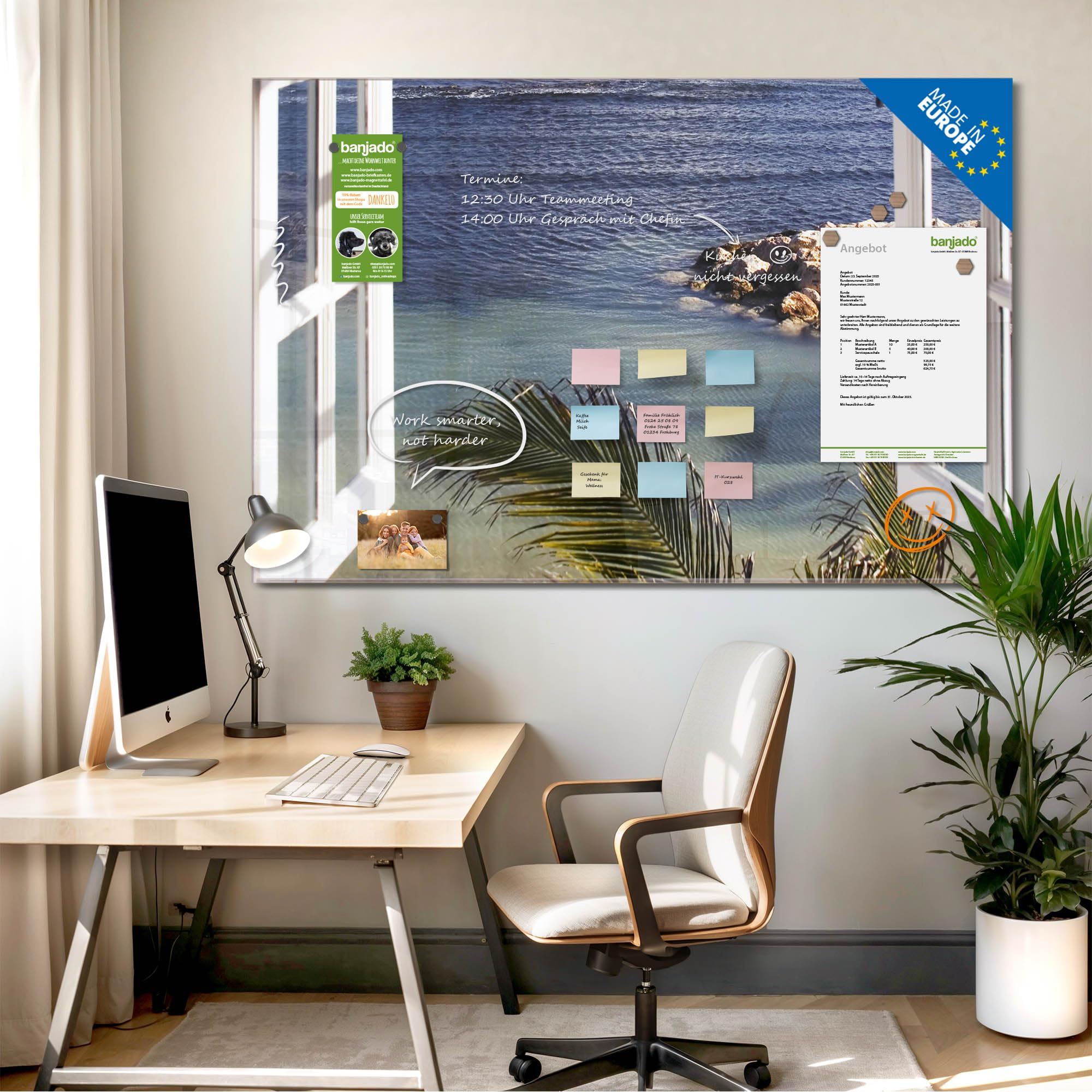 Banjado Magnettafel Fensterpanorama 120x80 cm Glasmagnettafel Meer