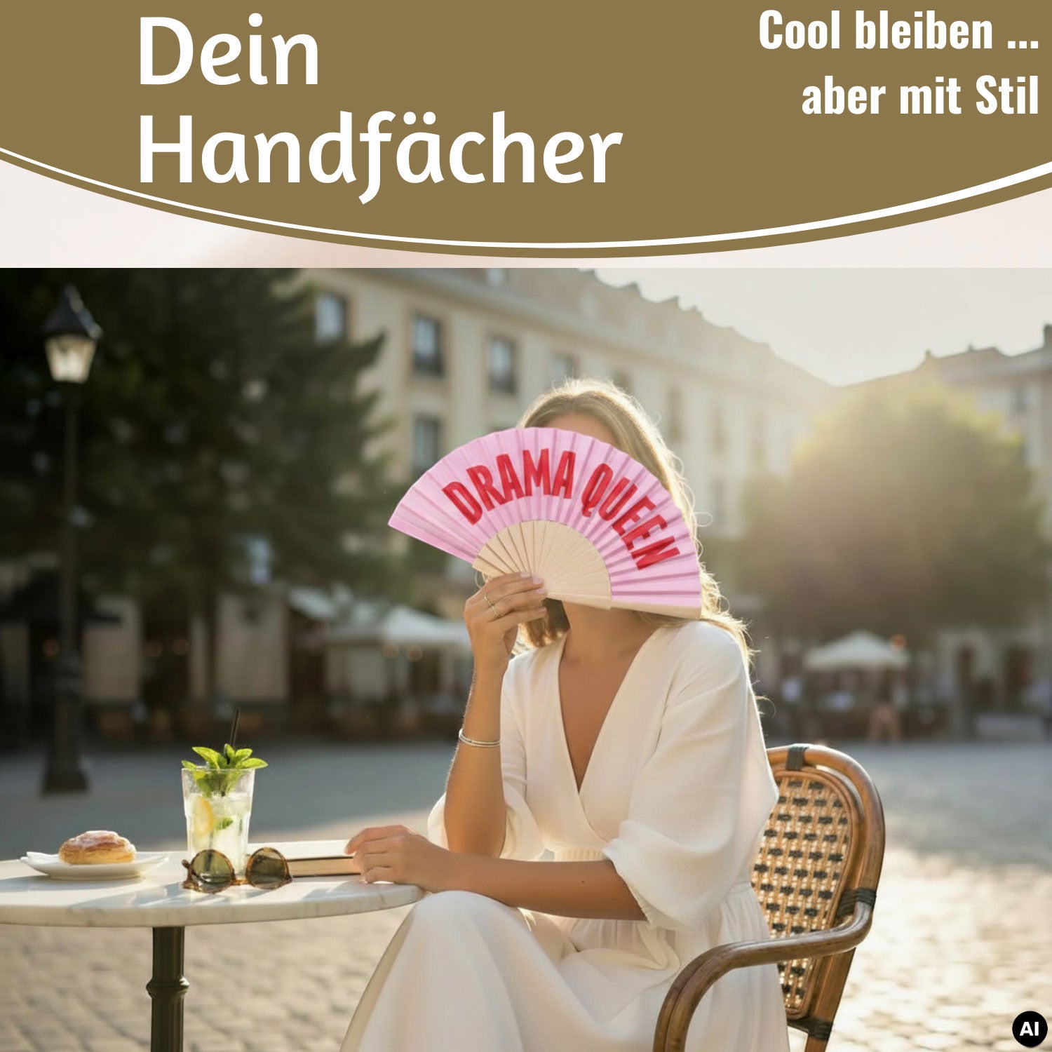 LS-LebenStil Drama Queen Handfächer Holz Stoff Rosa 42cm