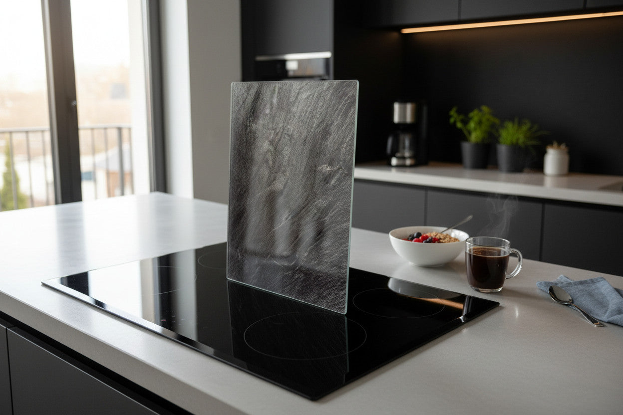 LS-LebenStil Küche & Haushalt Herdabdeckplatte Glas Schiefer 52x30cm 2er