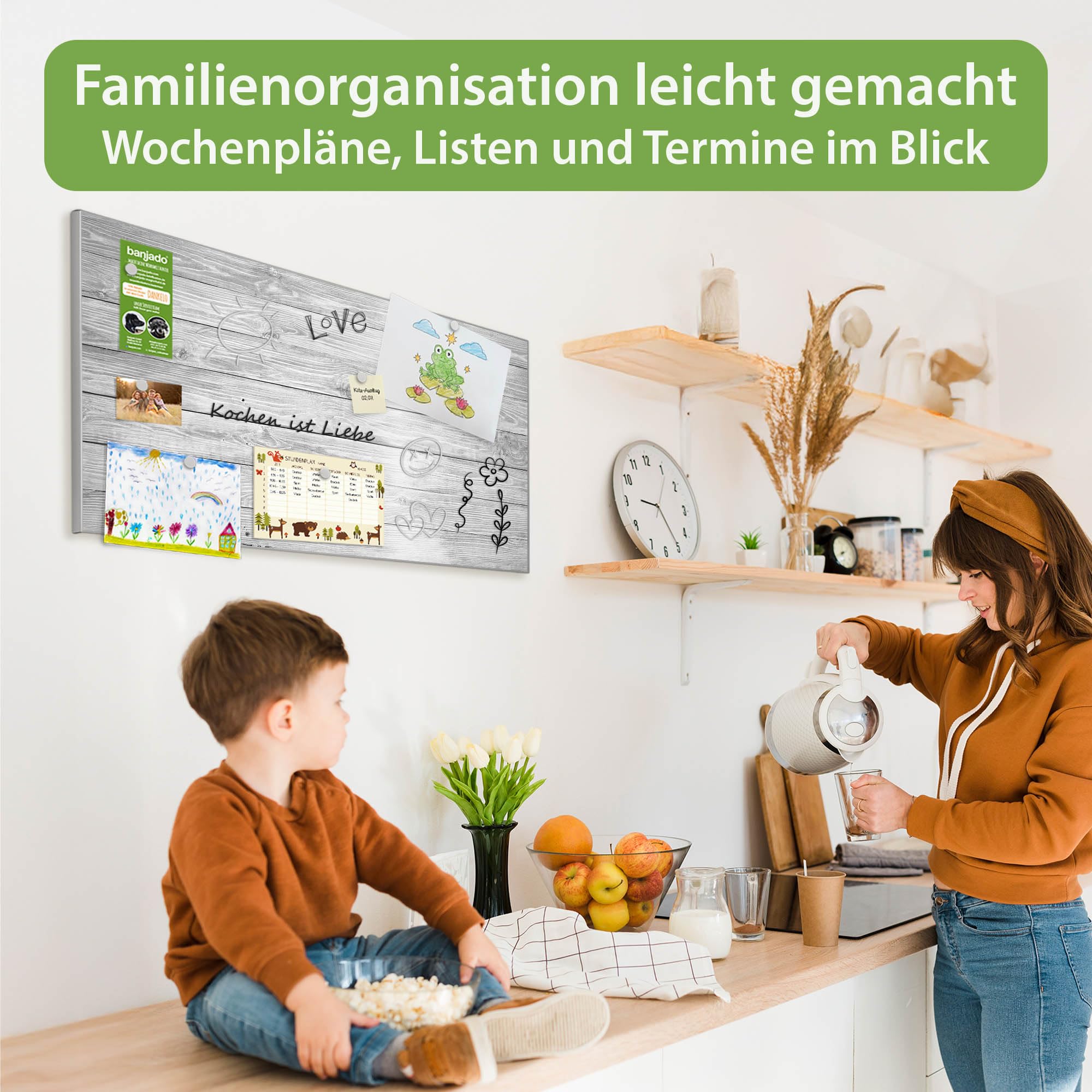 Banjado Magnettafel Weiß Gebeizt Metall 78x37 cm beschreibbar
